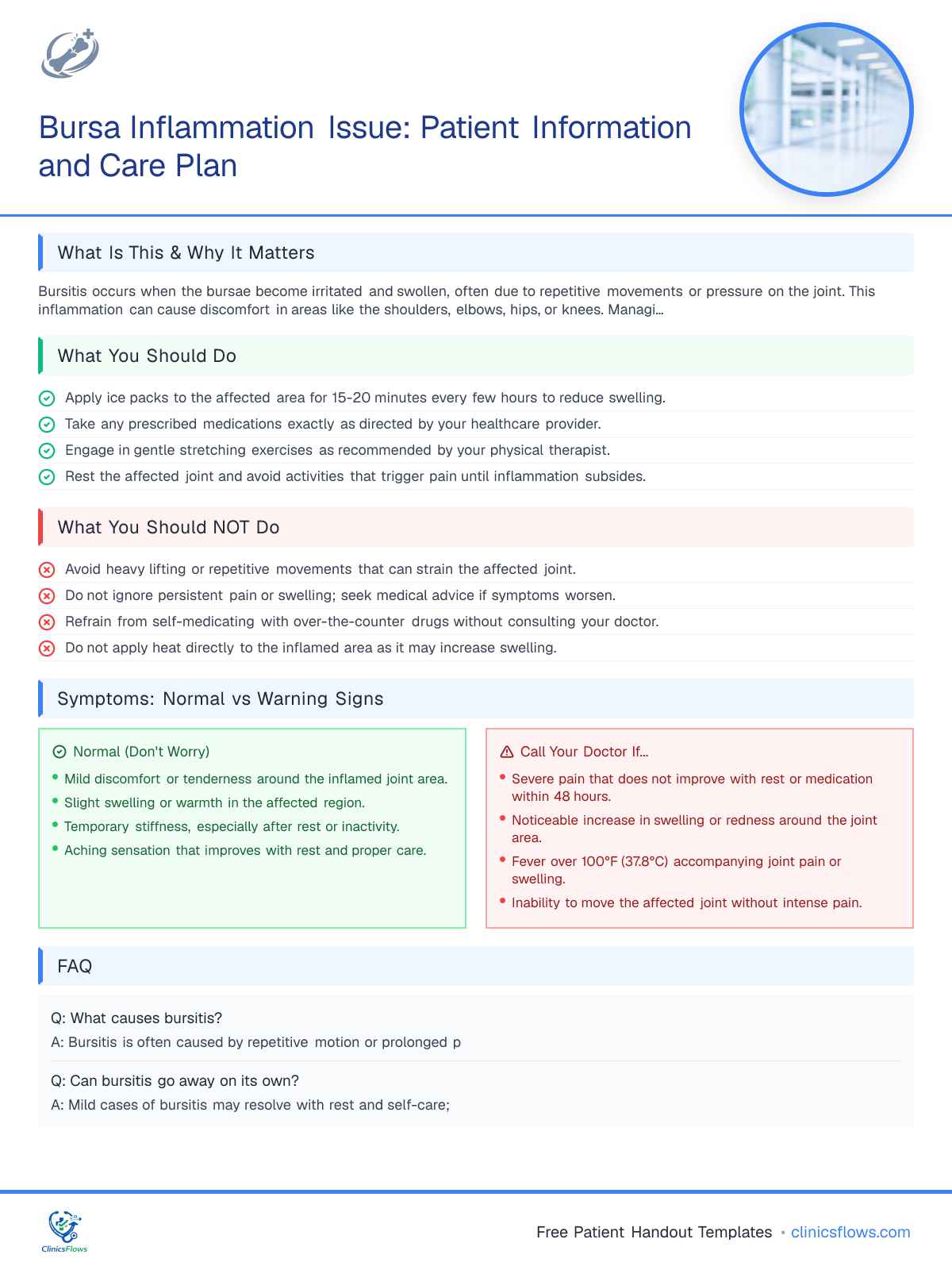 Bursa Inflammation Issue: Patient Information and Care Plan - patient handout preview