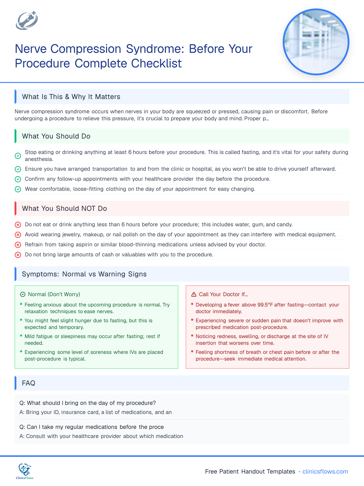 Nerve Compression Syndrome: Before Your Procedure Complete Checklist - patient handout preview