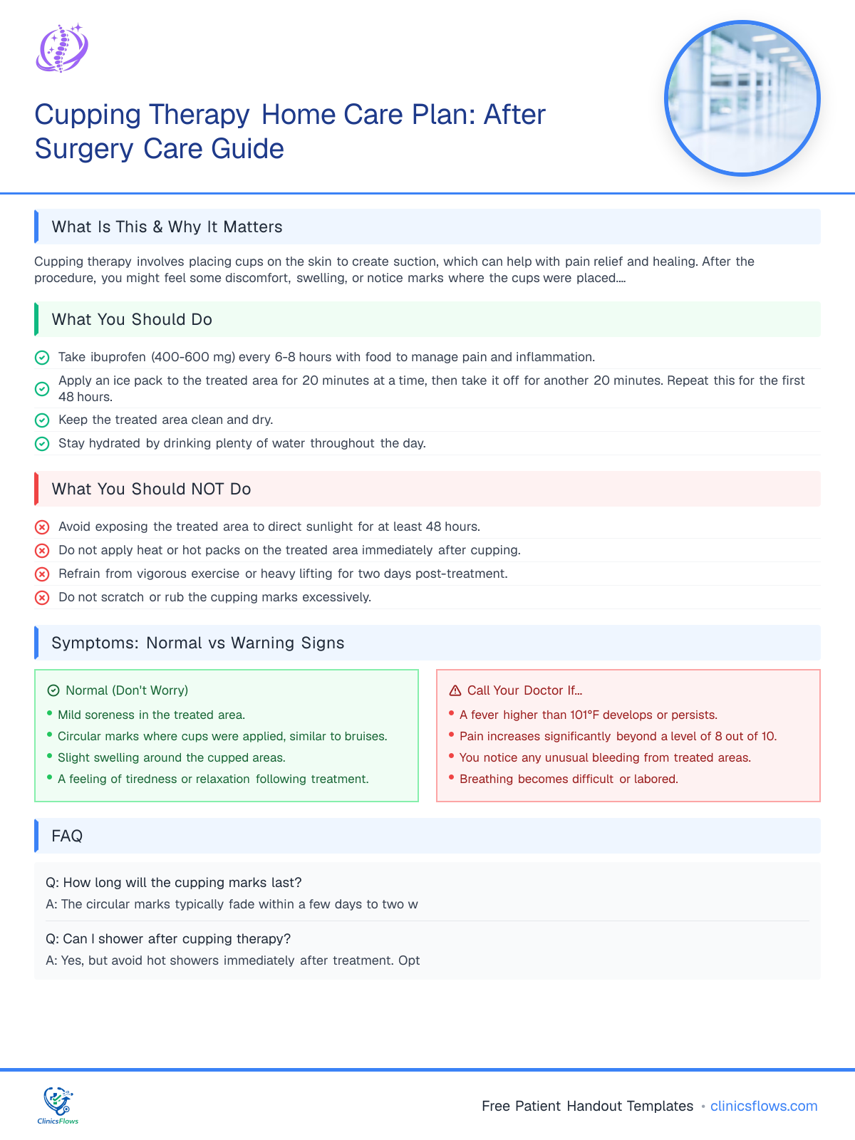 Cupping Therapy Home Care Plan: After Surgery Care Guide - patient handout preview
