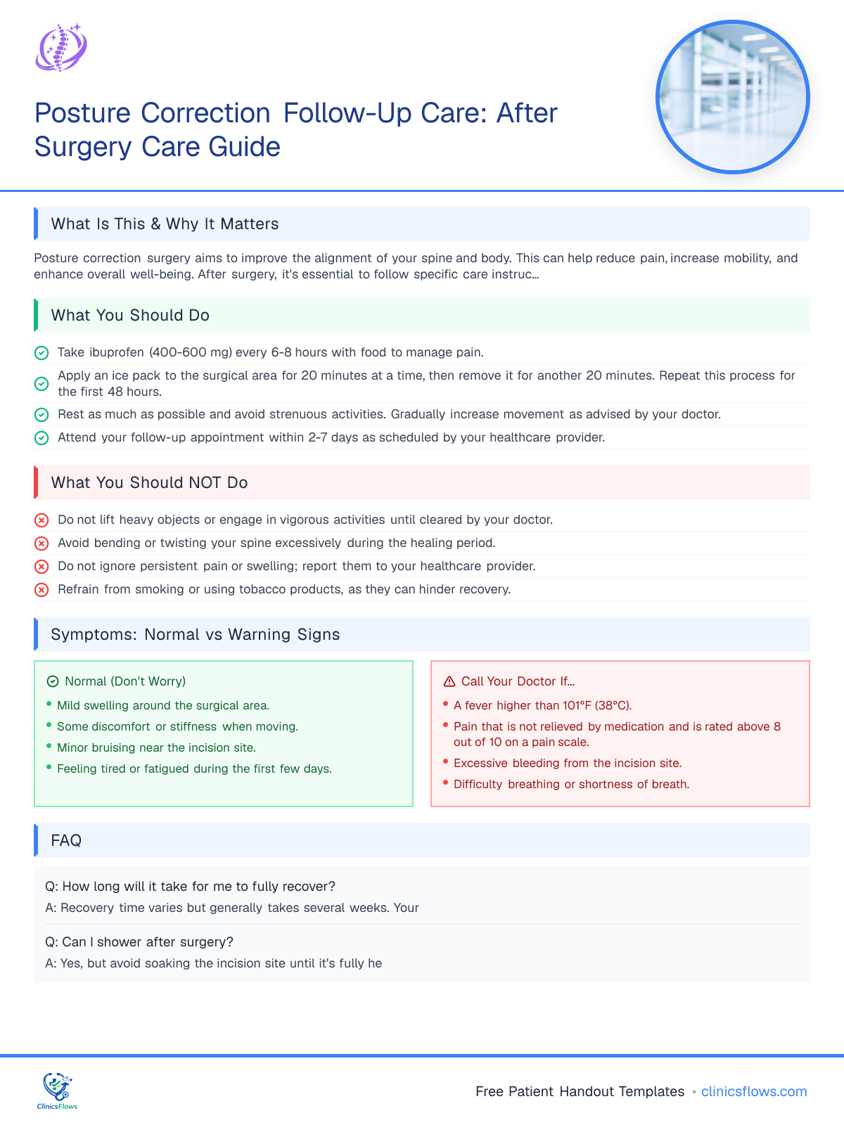 Posture Correction Follow-Up Care: After Surgery Care Guide - patient handout preview