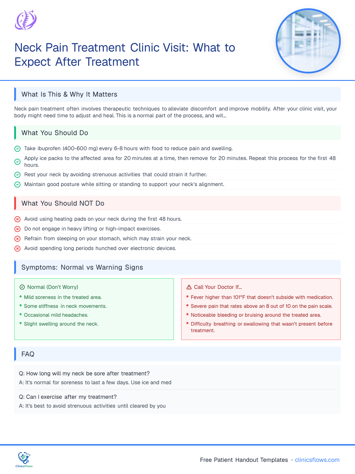 Neck Pain Treatment Clinic Visit: What to Expect After Treatment - patient handout preview