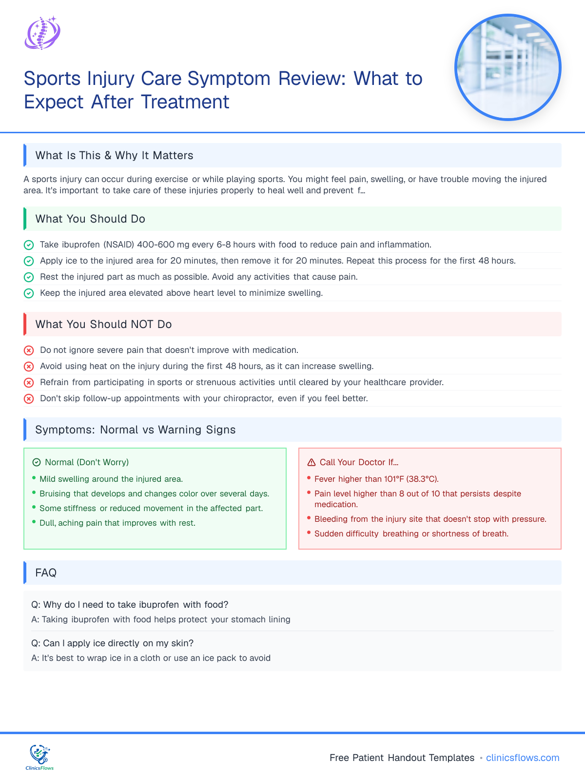 Sports Injury Care Symptom Review: What to Expect After Treatment - patient handout preview