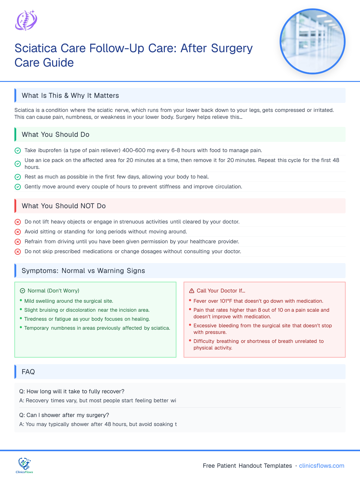 Sciatica Care Follow-Up Care: After Surgery Care Guide - patient handout preview
