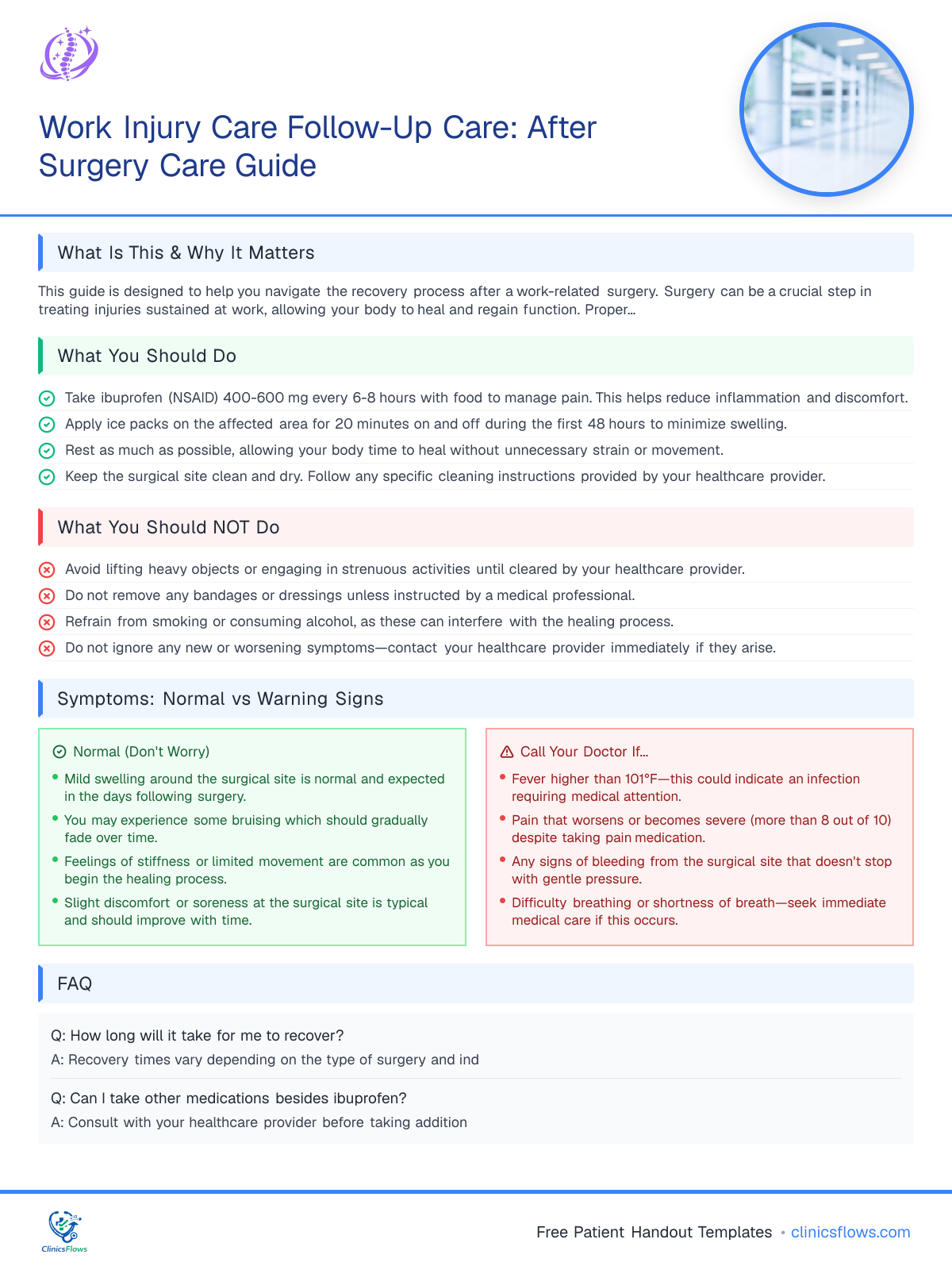 Work Injury Care Follow-Up Care: After Surgery Care Guide - patient handout preview
