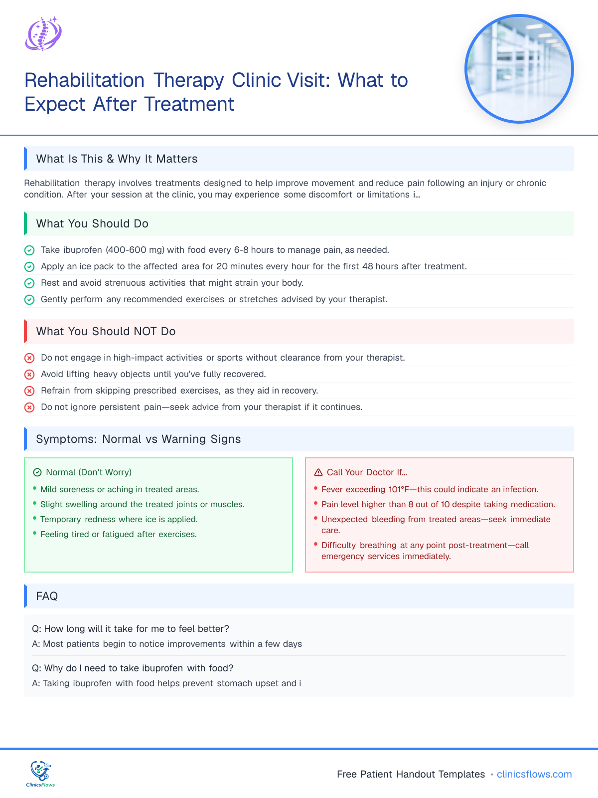 Rehabilitation Therapy Clinic Visit: What to Expect After Treatment - patient handout preview