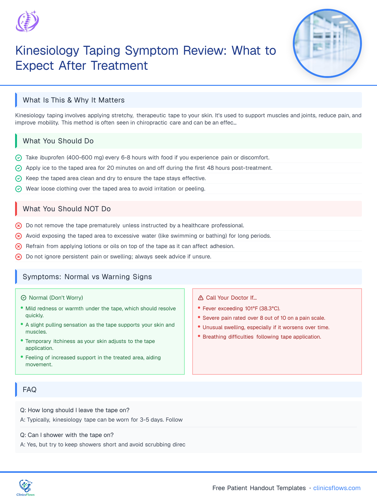 Kinesiology Taping Symptom Review: What to Expect After Treatment - patient handout preview
