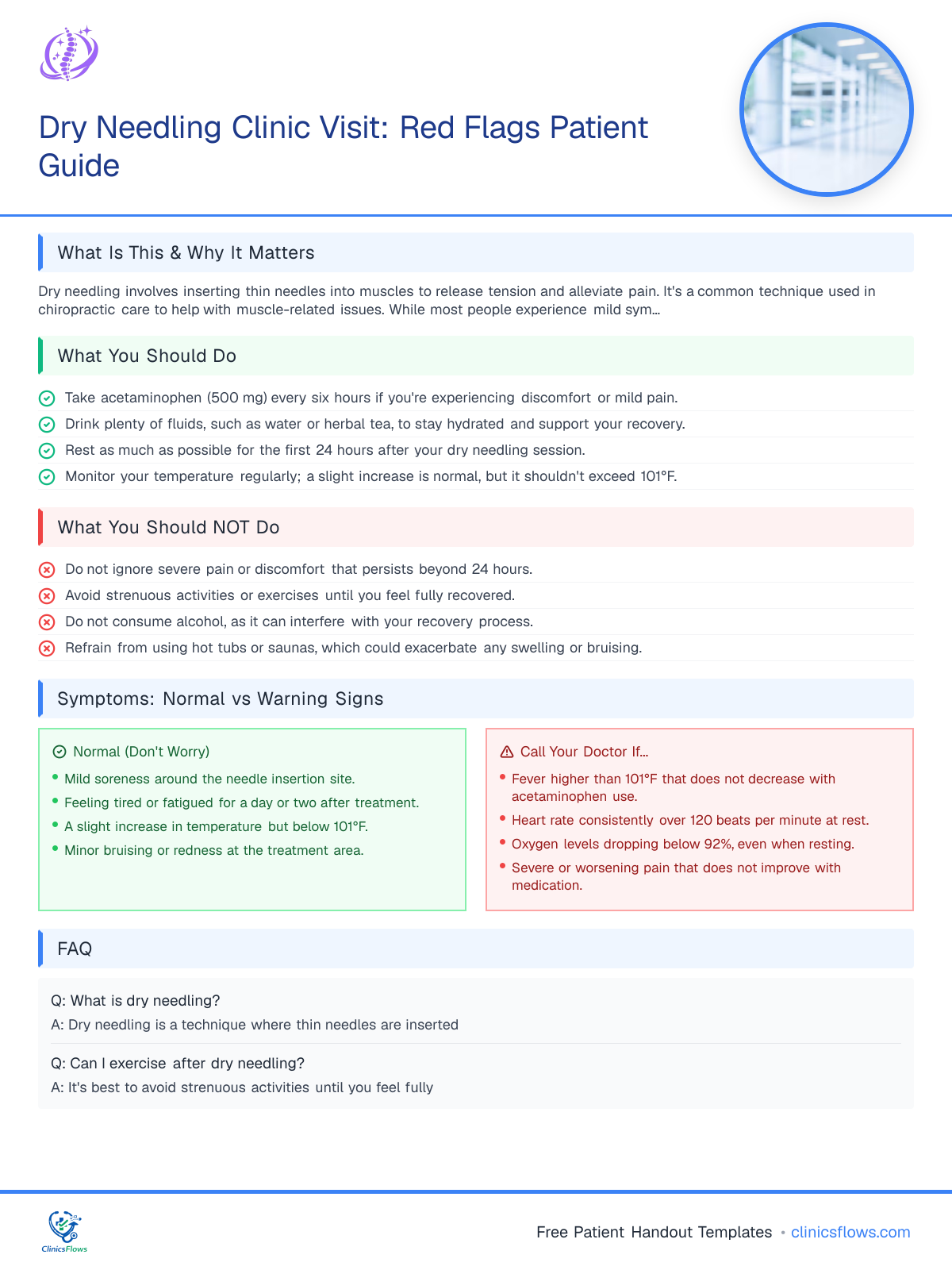 Dry Needling Clinic Visit: Red Flags Patient Guide - patient handout preview