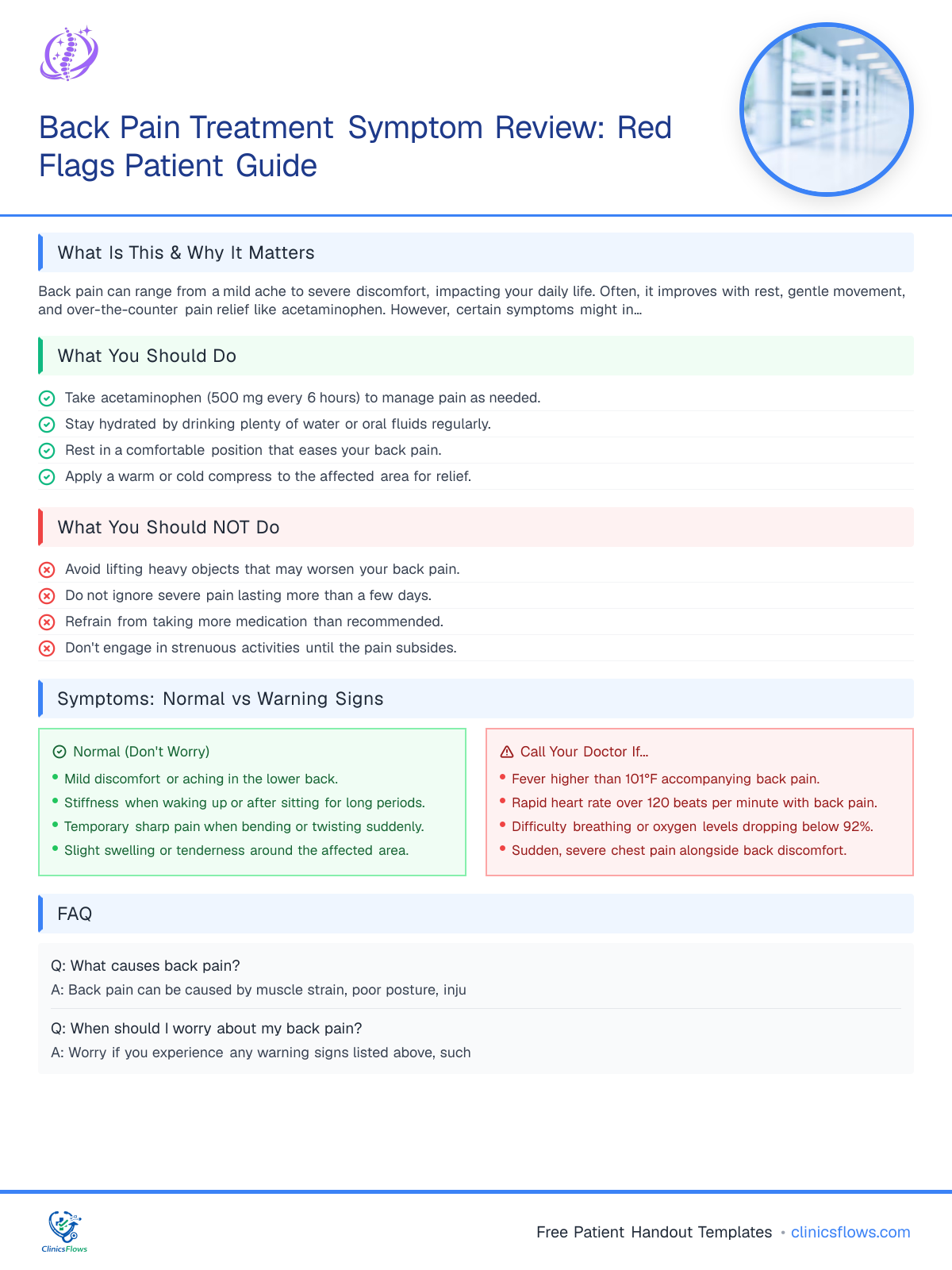 Back Pain Treatment Symptom Review: Red Flags Patient Guide - patient handout preview