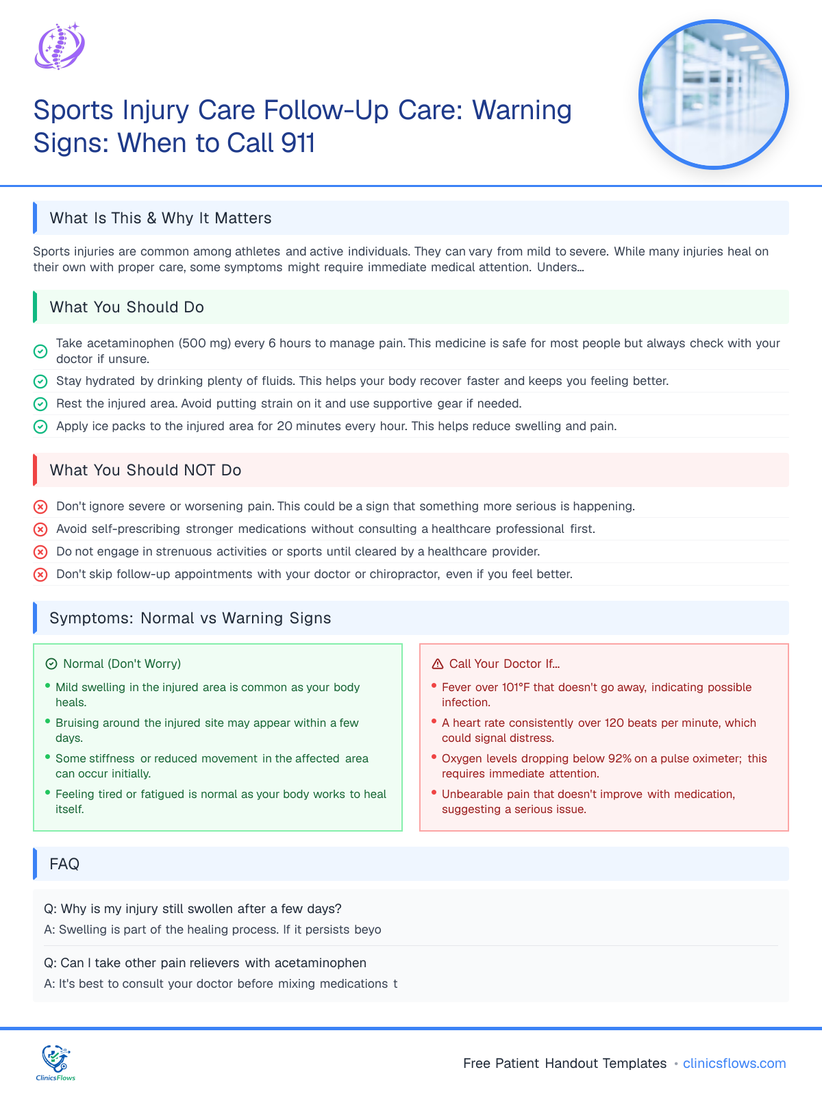 Sports Injury Care Follow-Up Care: Warning Signs: When to Call 911 - patient handout preview