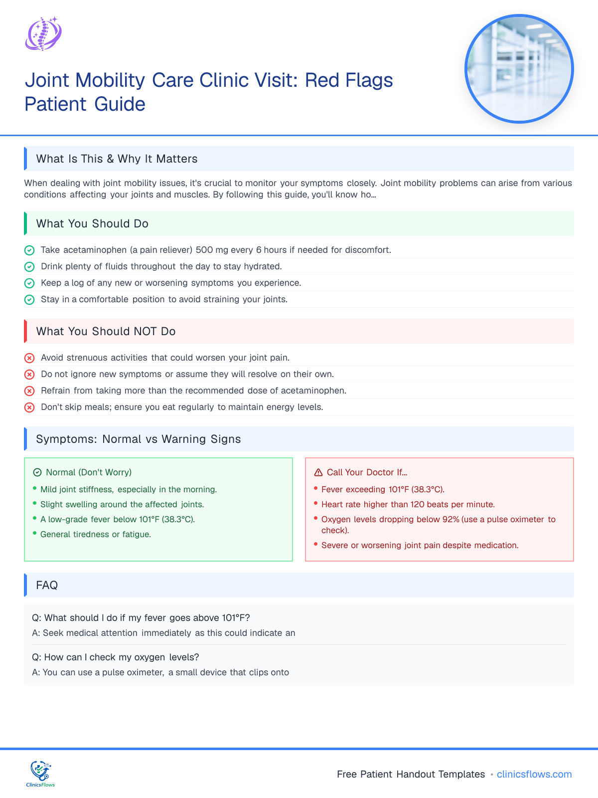 Joint Mobility Care Clinic Visit: Red Flags Patient Guide - patient handout preview