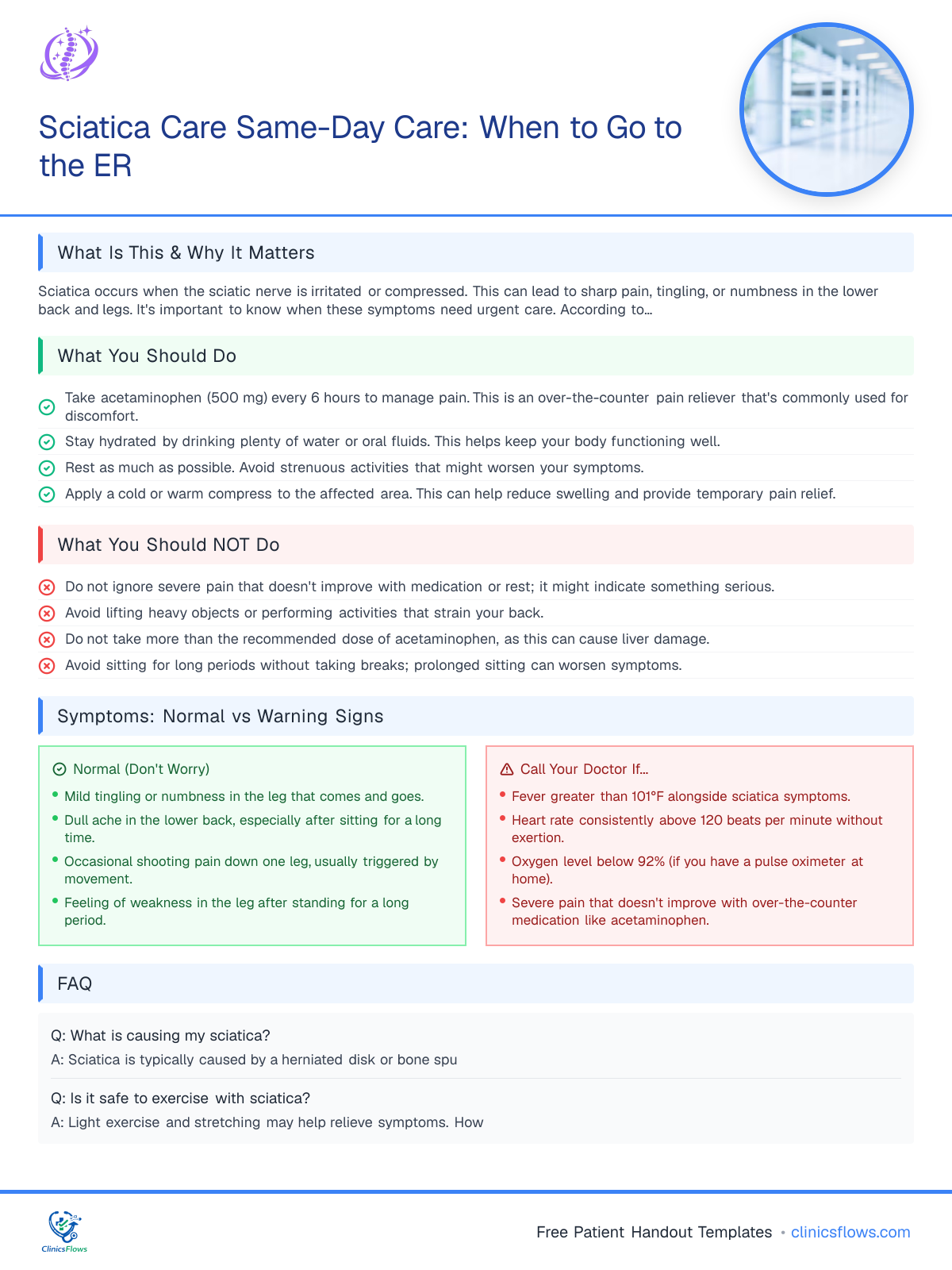 Sciatica Care Same-Day Care: When to Go to the ER - patient handout preview
