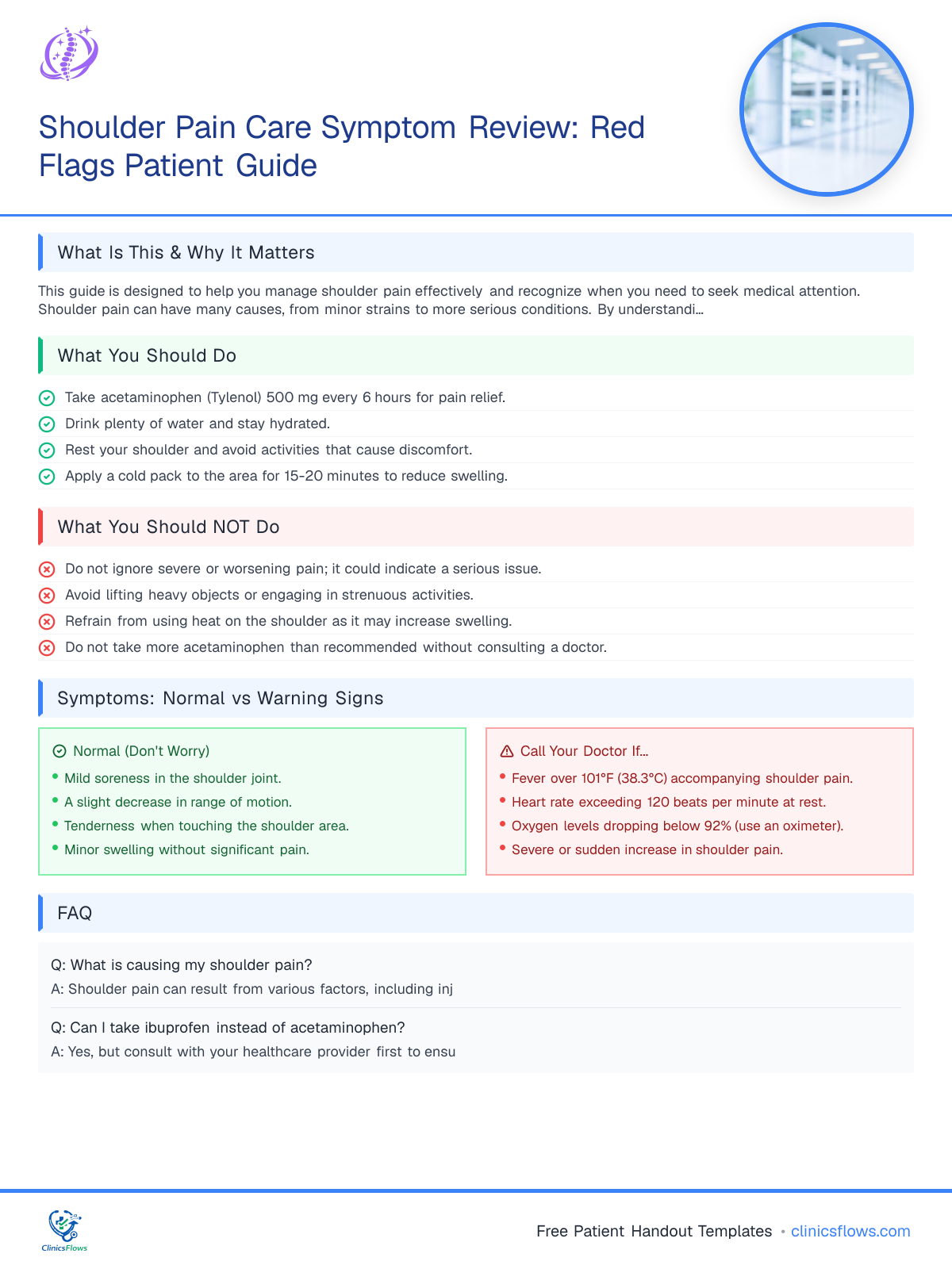 Shoulder Pain Care Symptom Review: Red Flags Patient Guide - patient handout preview