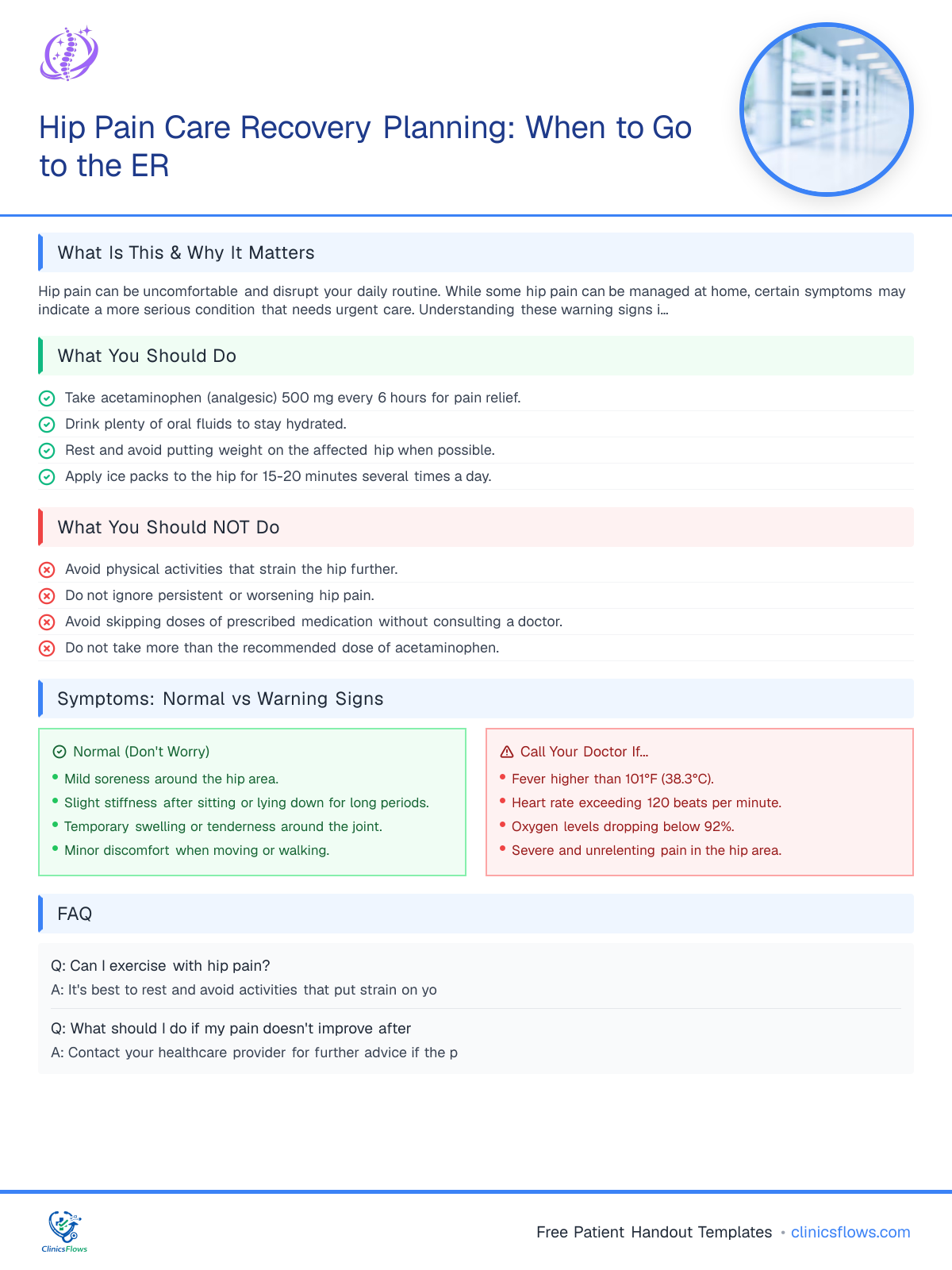Hip Pain Care Recovery Planning: When to Go to the ER - patient handout preview