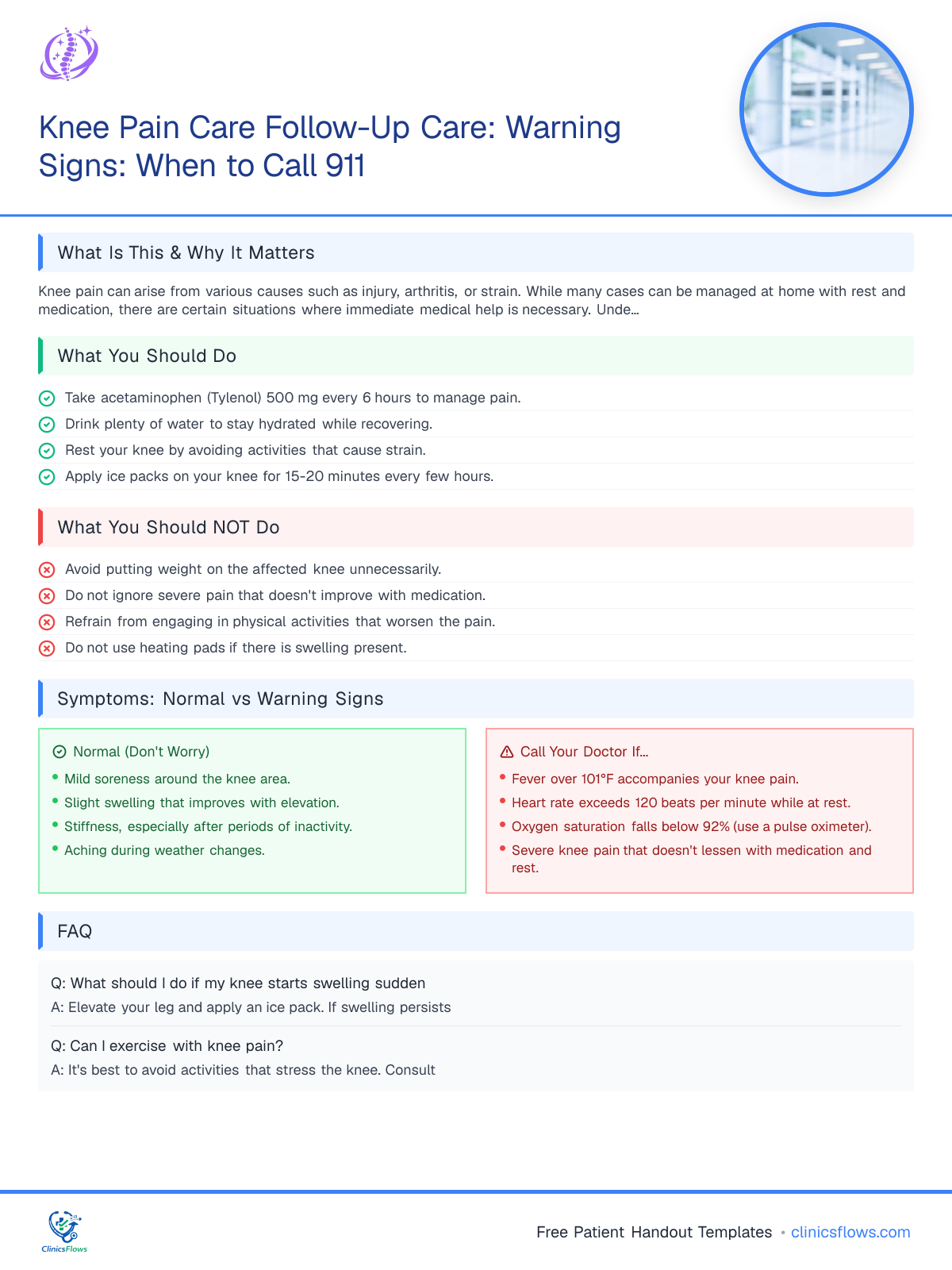 Knee Pain Care Follow-Up Care: Warning Signs: When to Call 911 - patient handout preview