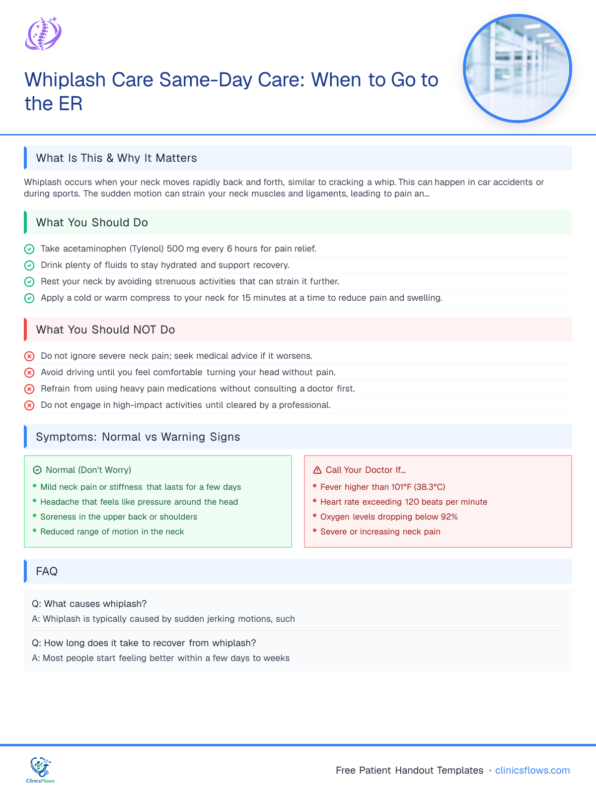 Whiplash Care Same-Day Care: When to Go to the ER - patient handout preview