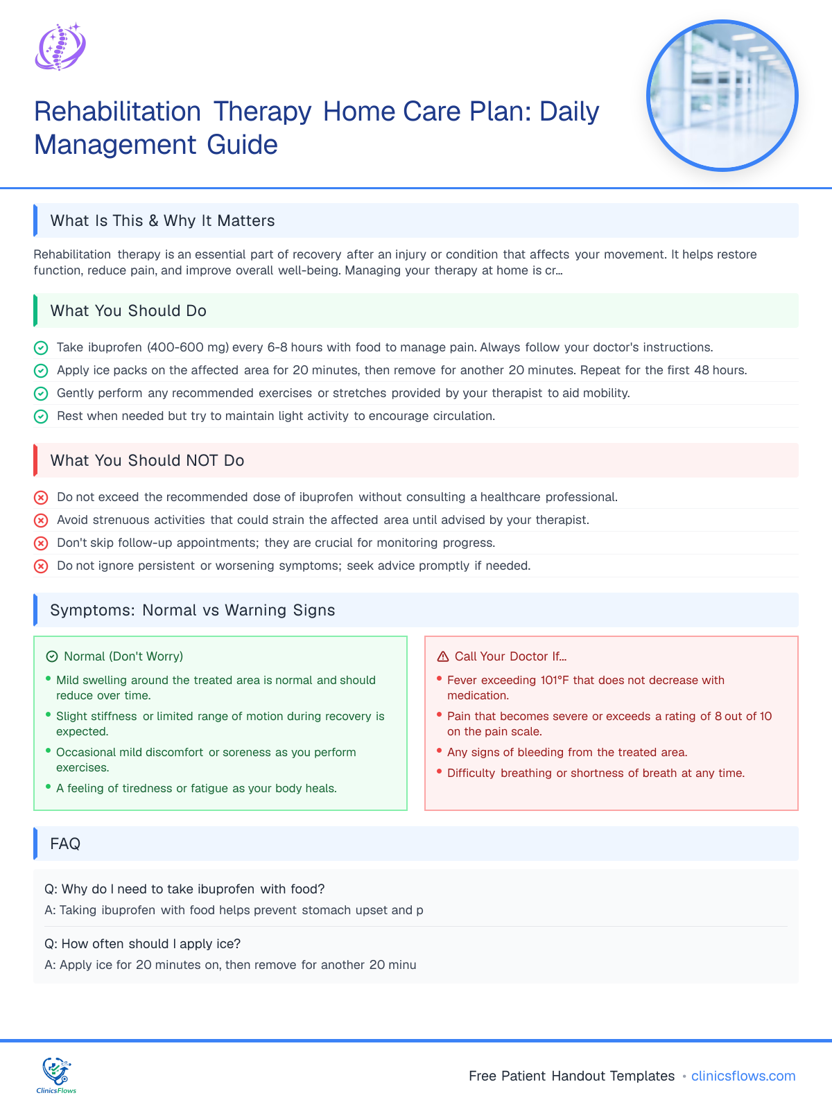 Rehabilitation Therapy Home Care Plan: Daily Management Guide - patient handout preview