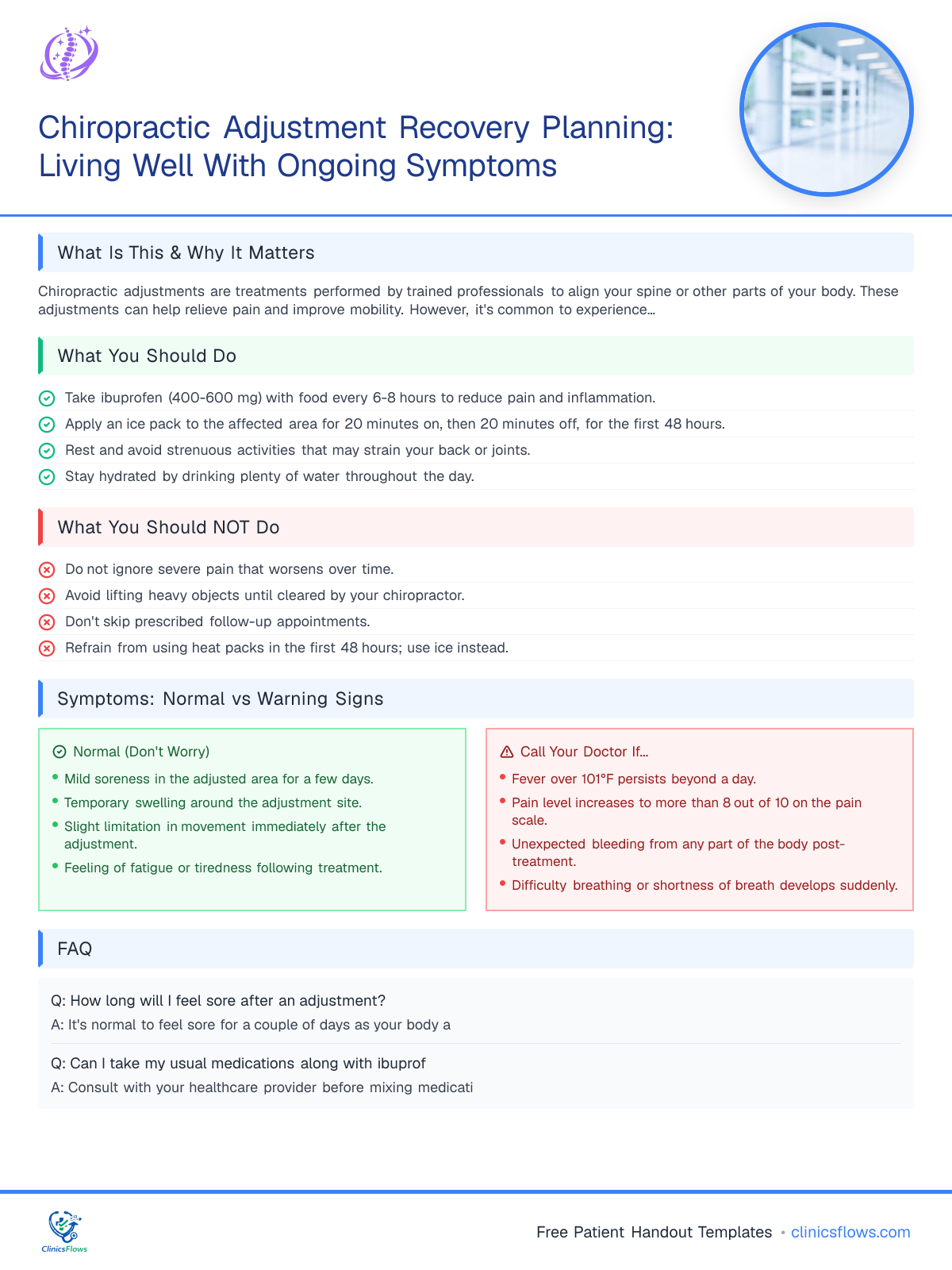 Chiropractic Adjustment Recovery Planning: Living Well With Ongoing Symptoms - patient handout preview