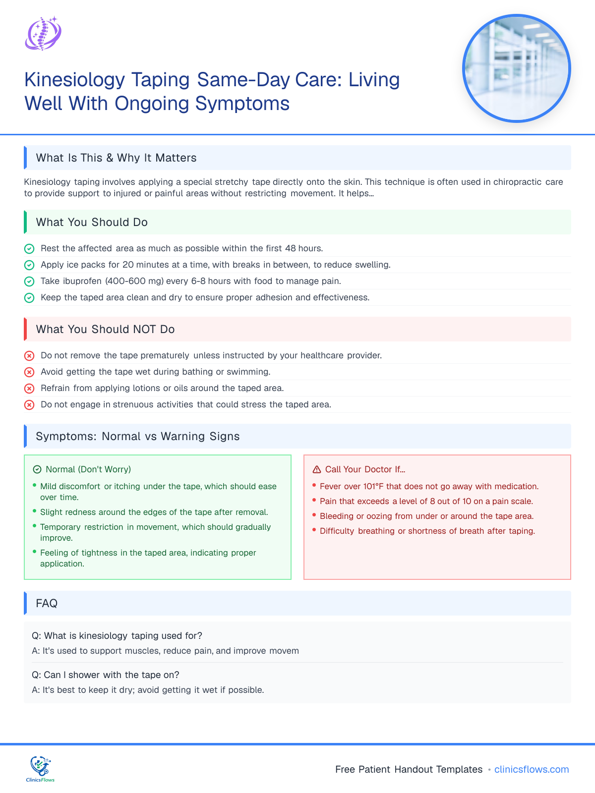 Kinesiology Taping Same-Day Care: Living Well With Ongoing Symptoms - patient handout preview