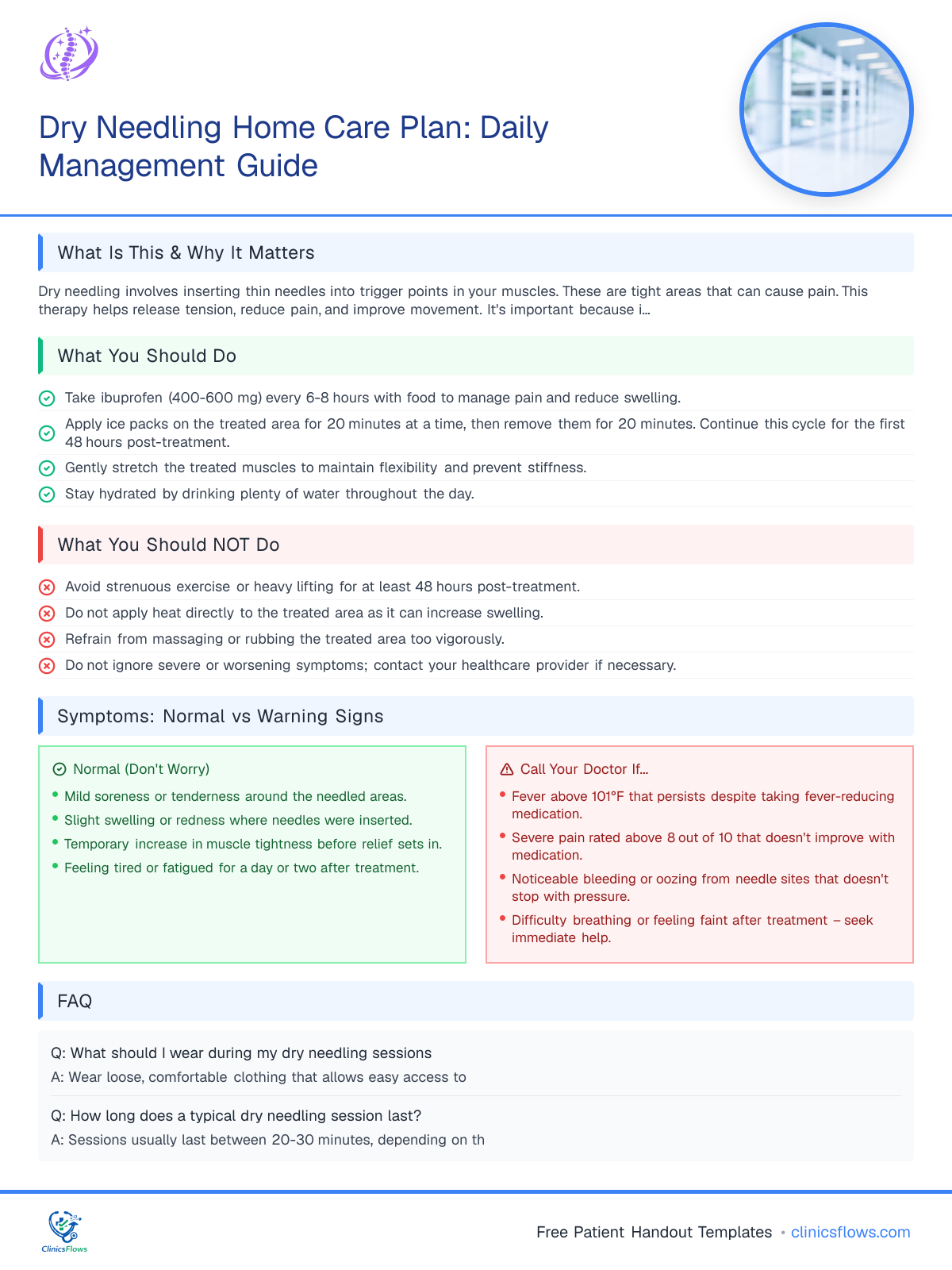 Dry Needling Home Care Plan: Daily Management Guide - patient handout preview