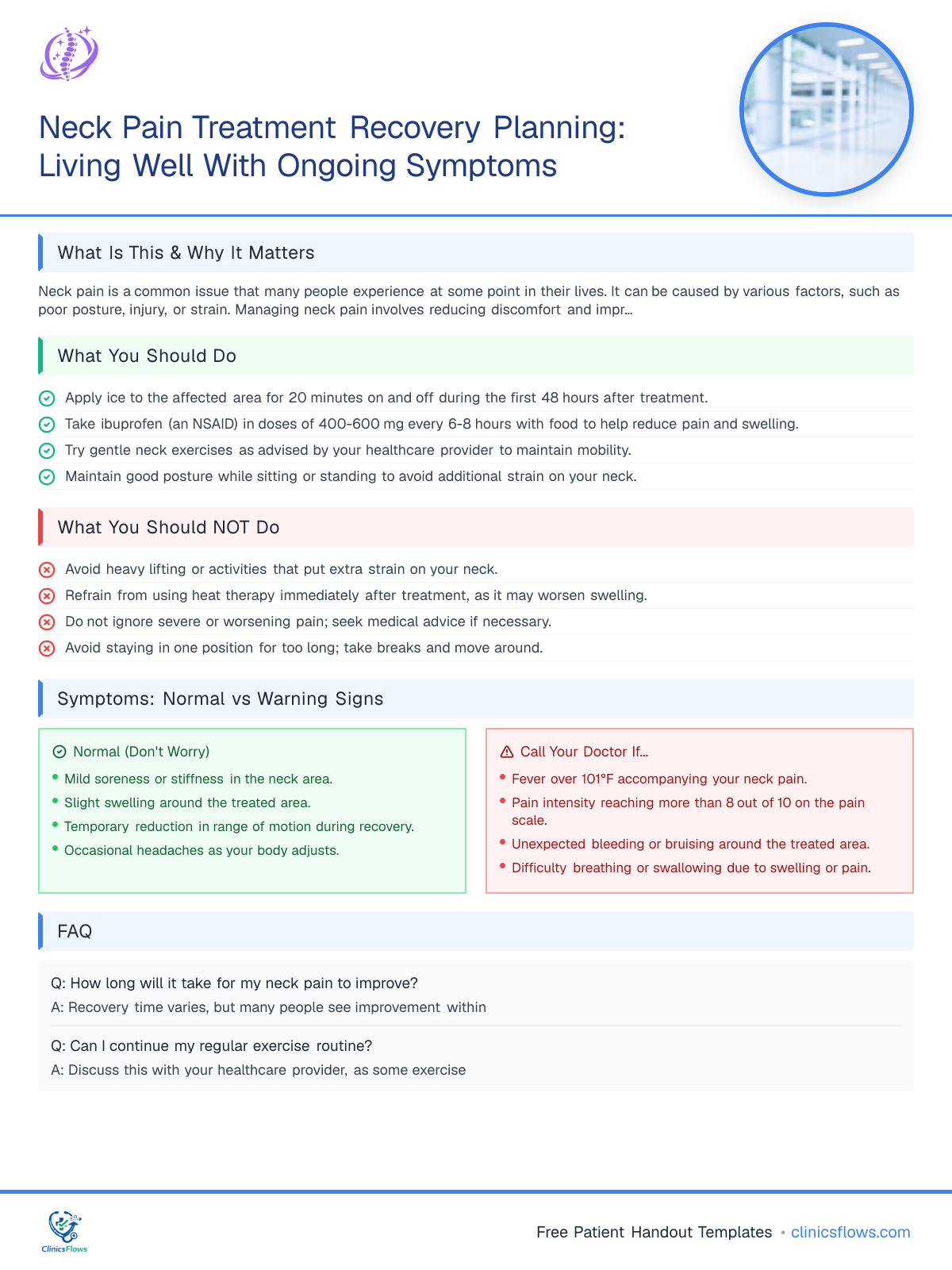 Neck Pain Treatment Recovery Planning: Living Well With Ongoing Symptoms - patient handout preview