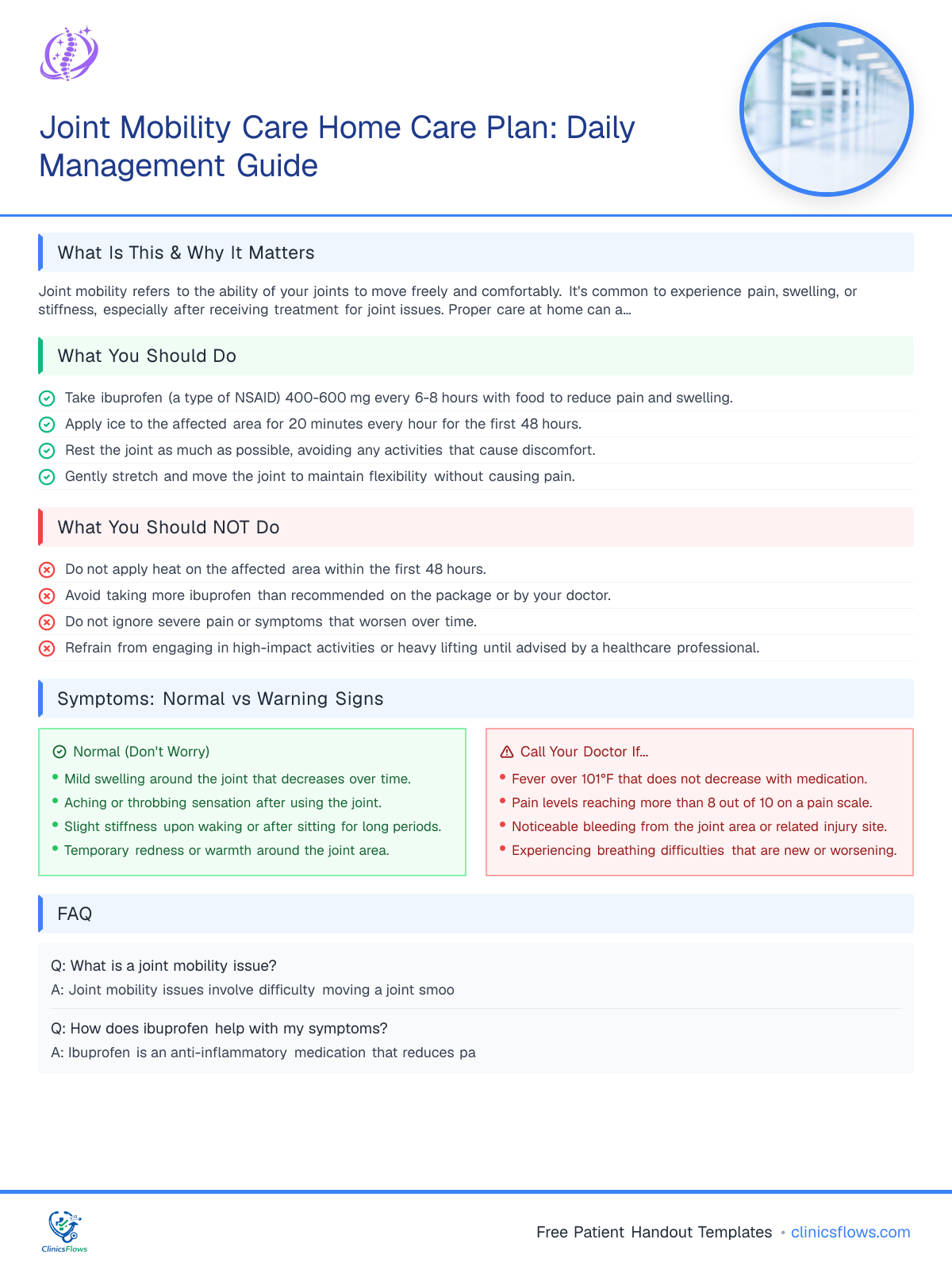 Joint Mobility Care Home Care Plan: Daily Management Guide - patient handout preview