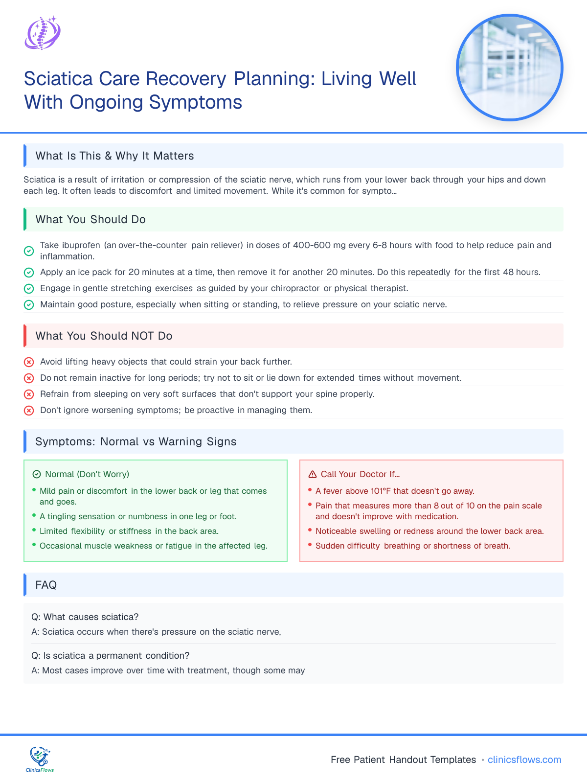 Sciatica Care Recovery Planning: Living Well With Ongoing Symptoms - patient handout preview