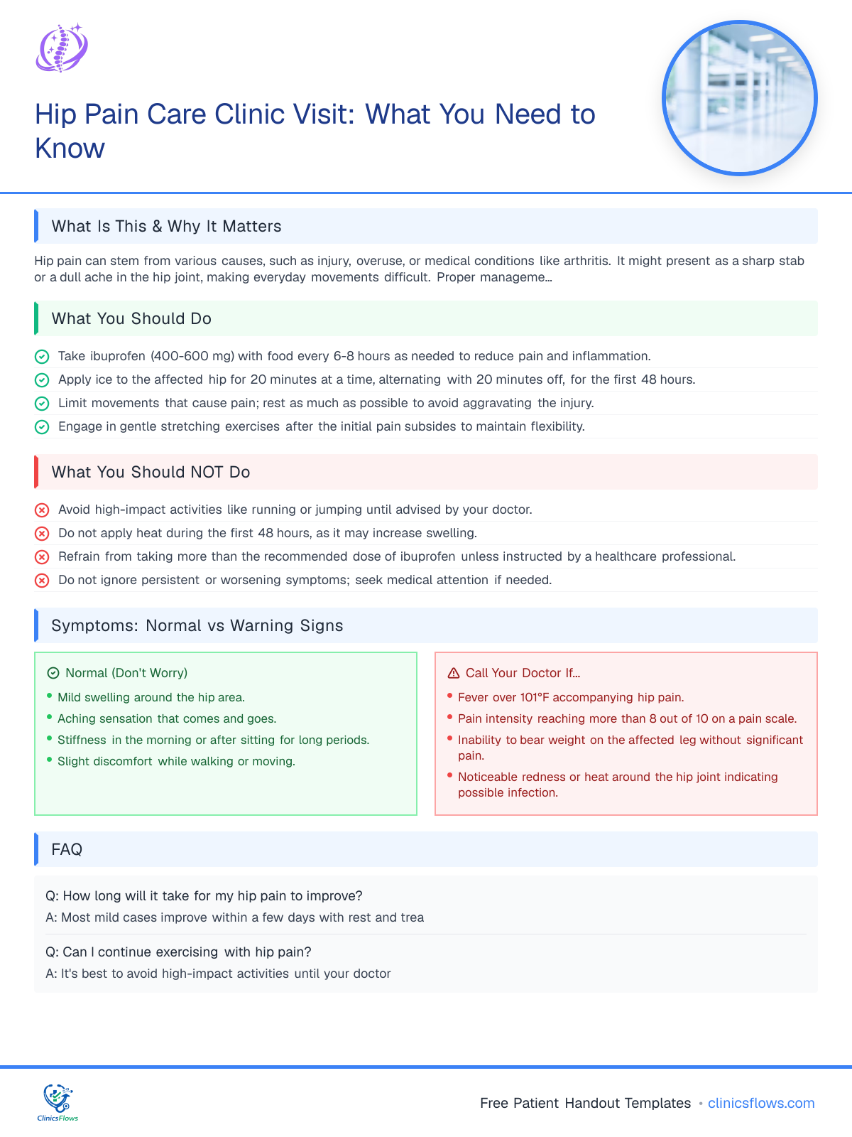 Hip Pain Care Clinic Visit: What You Need to Know - patient handout preview