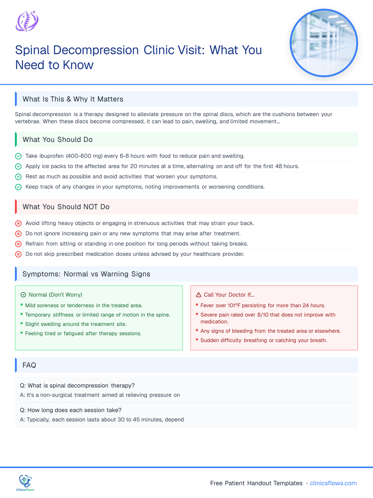 Spinal Decompression Clinic Visit: What You Need to Know - patient handout preview
