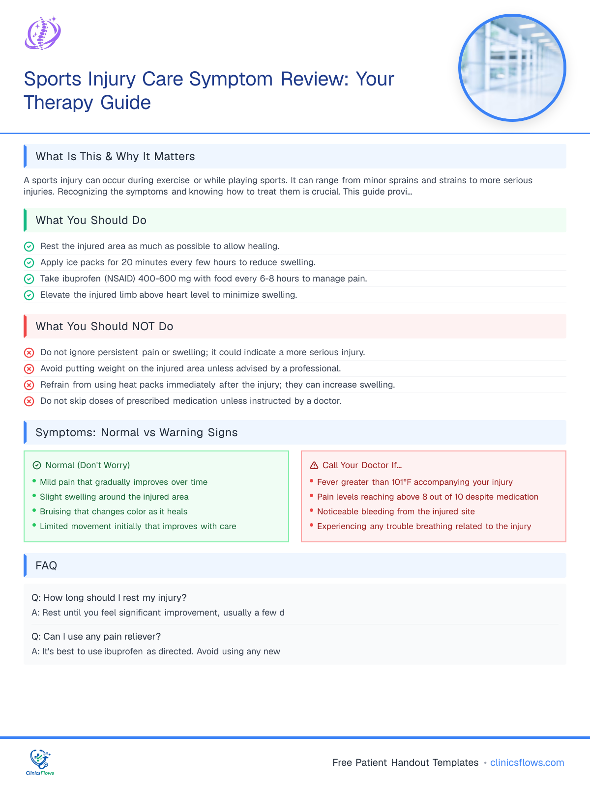Sports Injury Care Symptom Review: Your Therapy Guide - patient handout preview