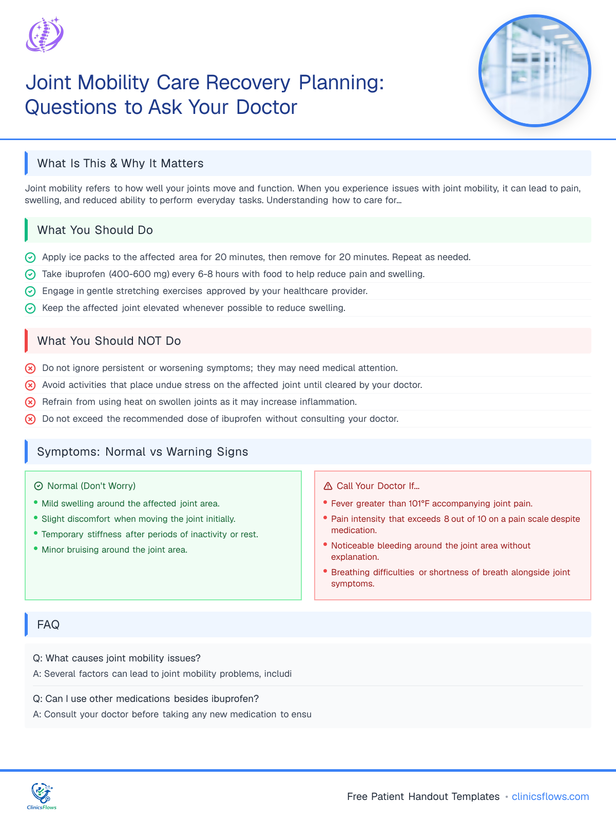 Joint Mobility Care Recovery Planning: Questions to Ask Your Doctor - patient handout preview
