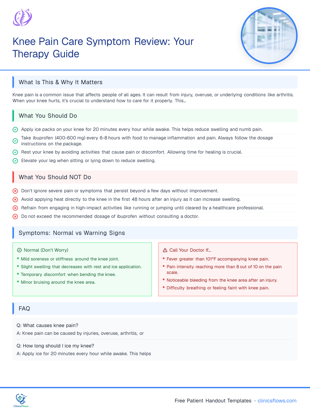 Knee Pain Care Symptom Review: Your Therapy Guide - patient handout preview