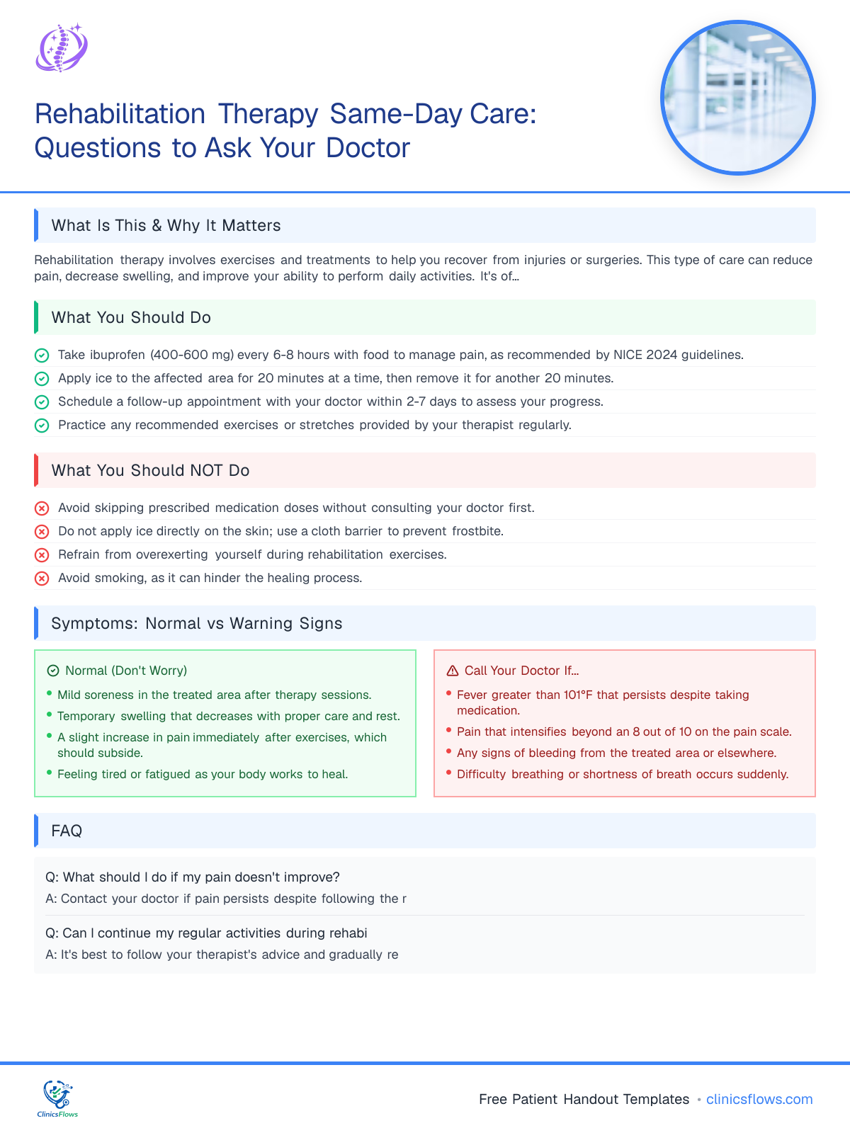 Rehabilitation Therapy Same-Day Care: Questions to Ask Your Doctor - patient handout preview