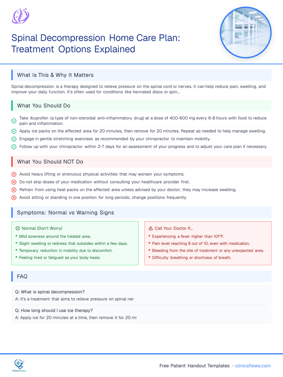 Spinal Decompression Home Care Plan: Treatment Options Explained - patient handout preview