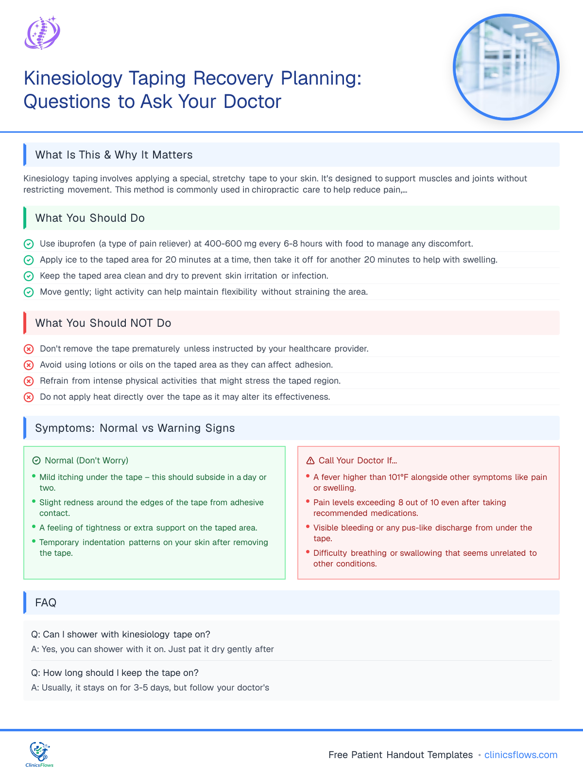 Kinesiology Taping Recovery Planning: Questions to Ask Your Doctor - patient handout preview