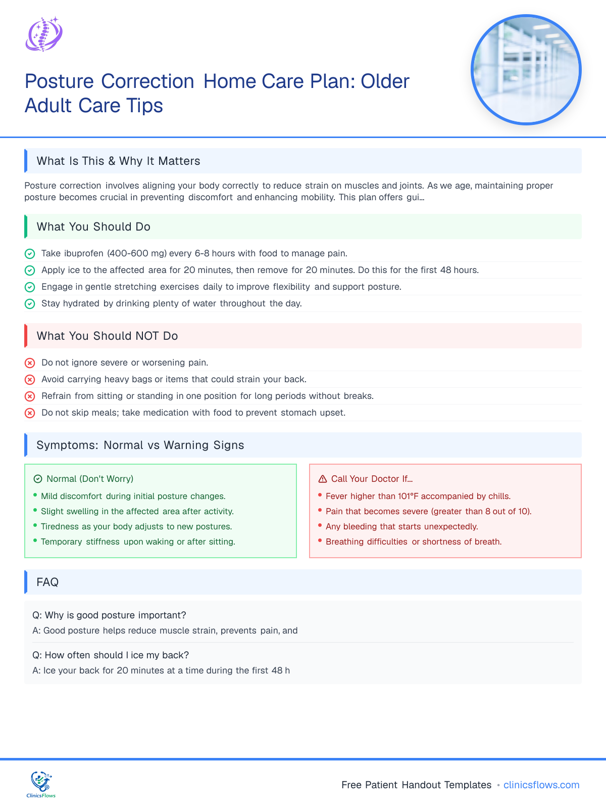 Posture Correction Home Care Plan: Older Adult Care Tips - patient handout preview