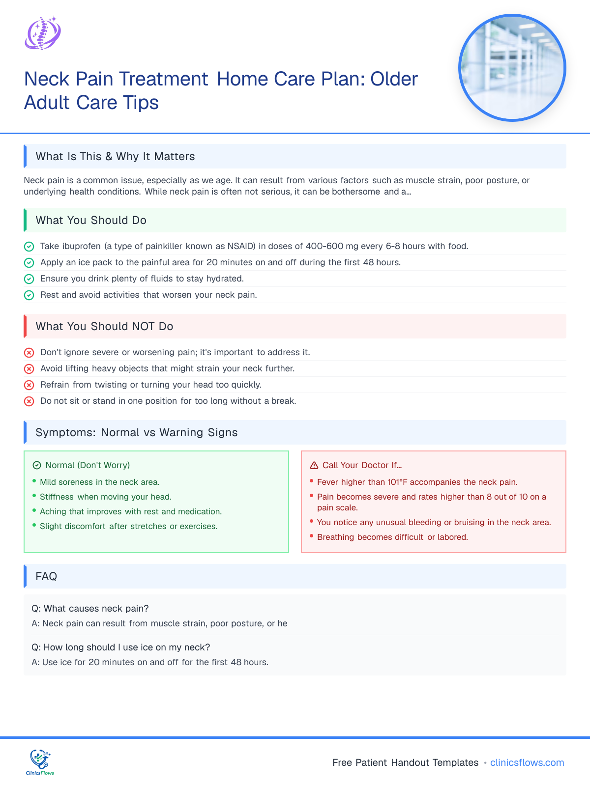 Neck Pain Treatment Home Care Plan: Older Adult Care Tips - patient handout preview
