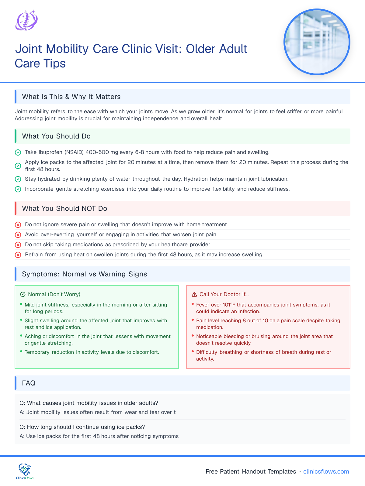 Joint Mobility Care Clinic Visit: Older Adult Care Tips - patient handout preview
