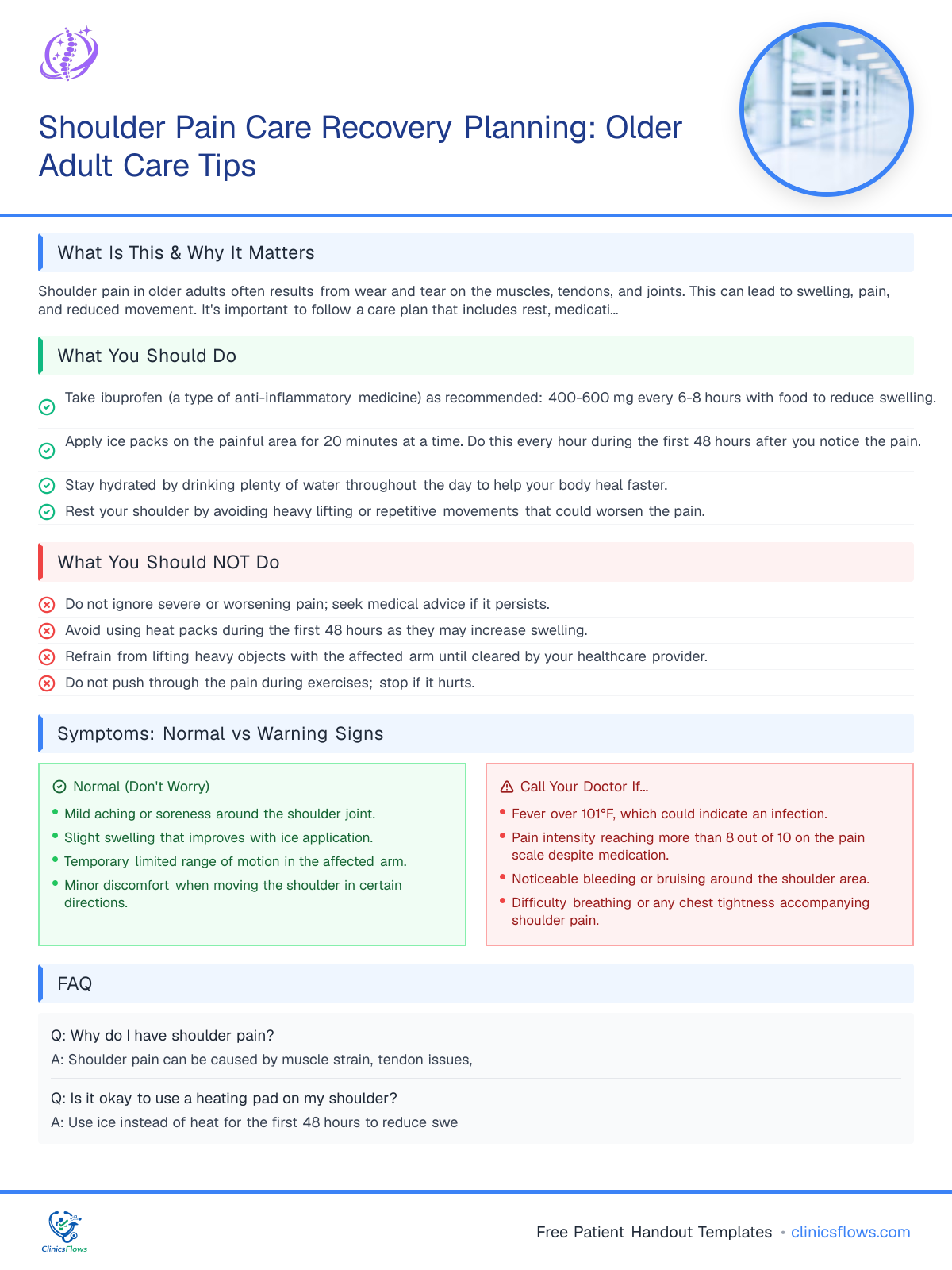Shoulder Pain Care Recovery Planning: Older Adult Care Tips - patient handout preview