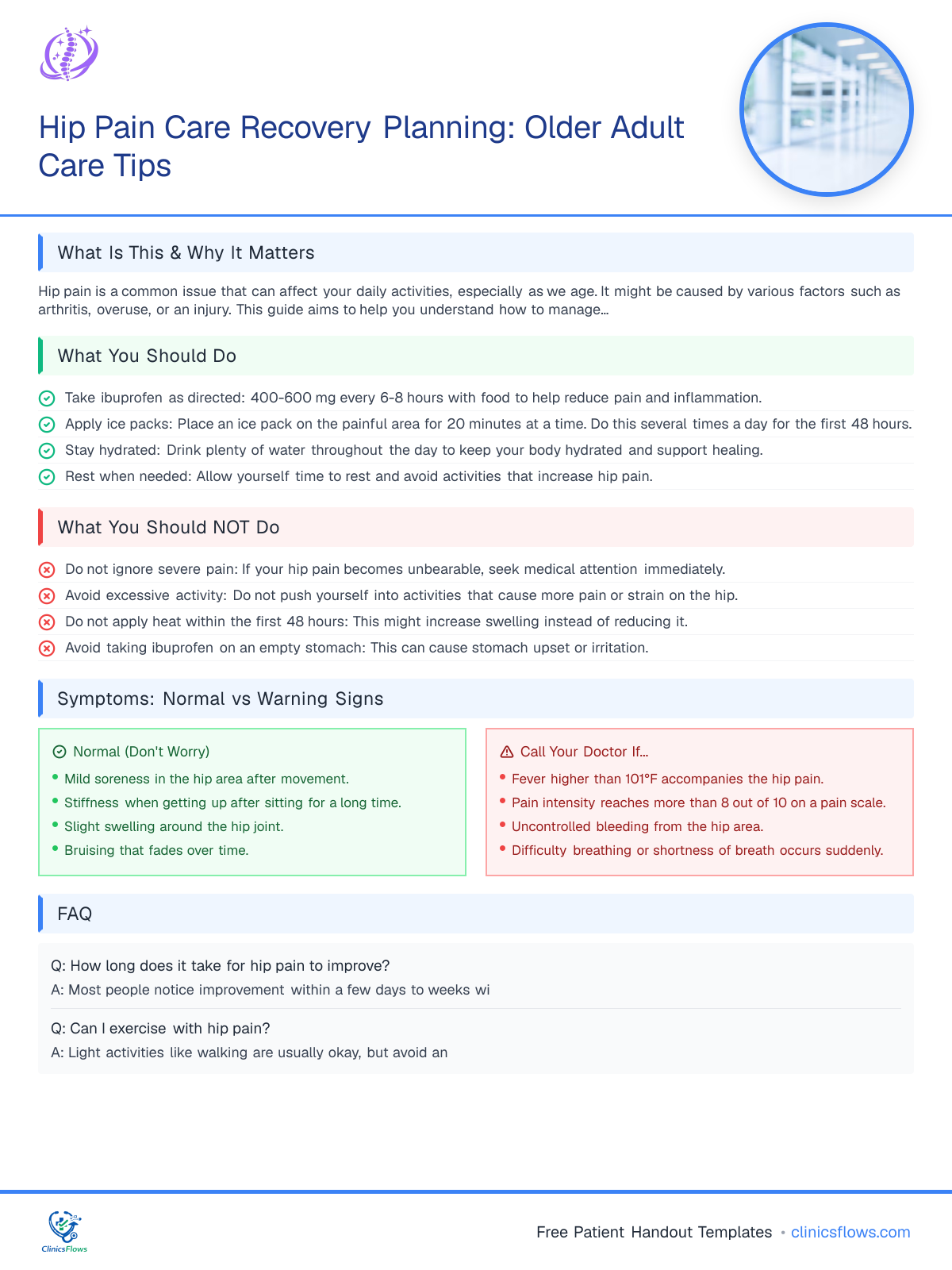 Hip Pain Care Recovery Planning: Older Adult Care Tips - patient handout preview