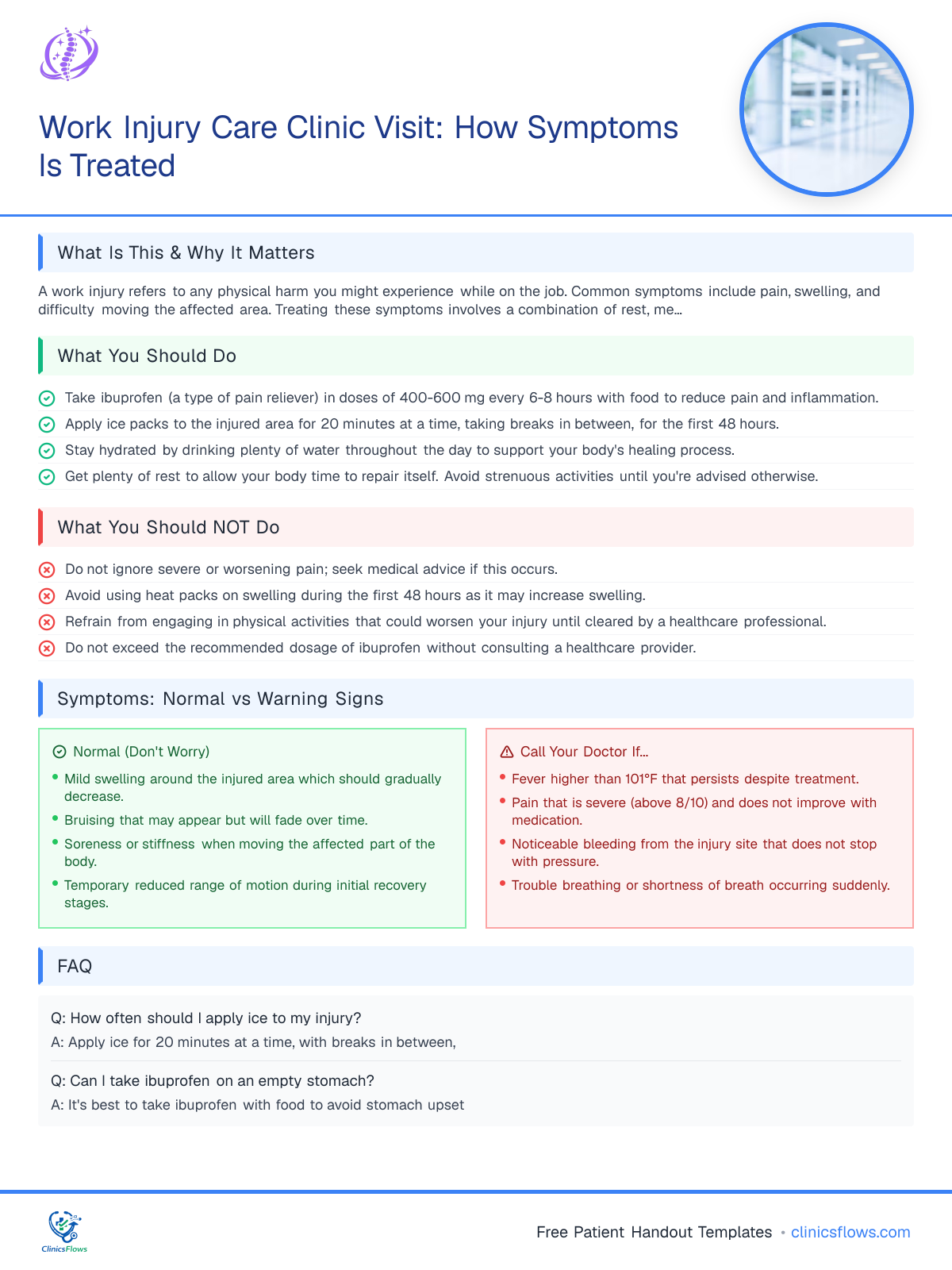 Work Injury Care Clinic Visit: How Symptoms Is Treated - patient handout preview