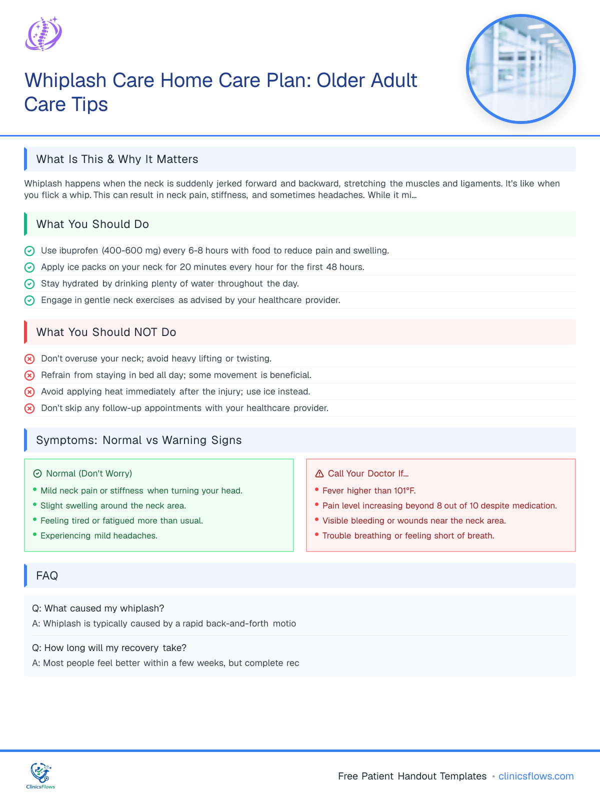 Whiplash Care Home Care Plan: Older Adult Care Tips - patient handout preview
