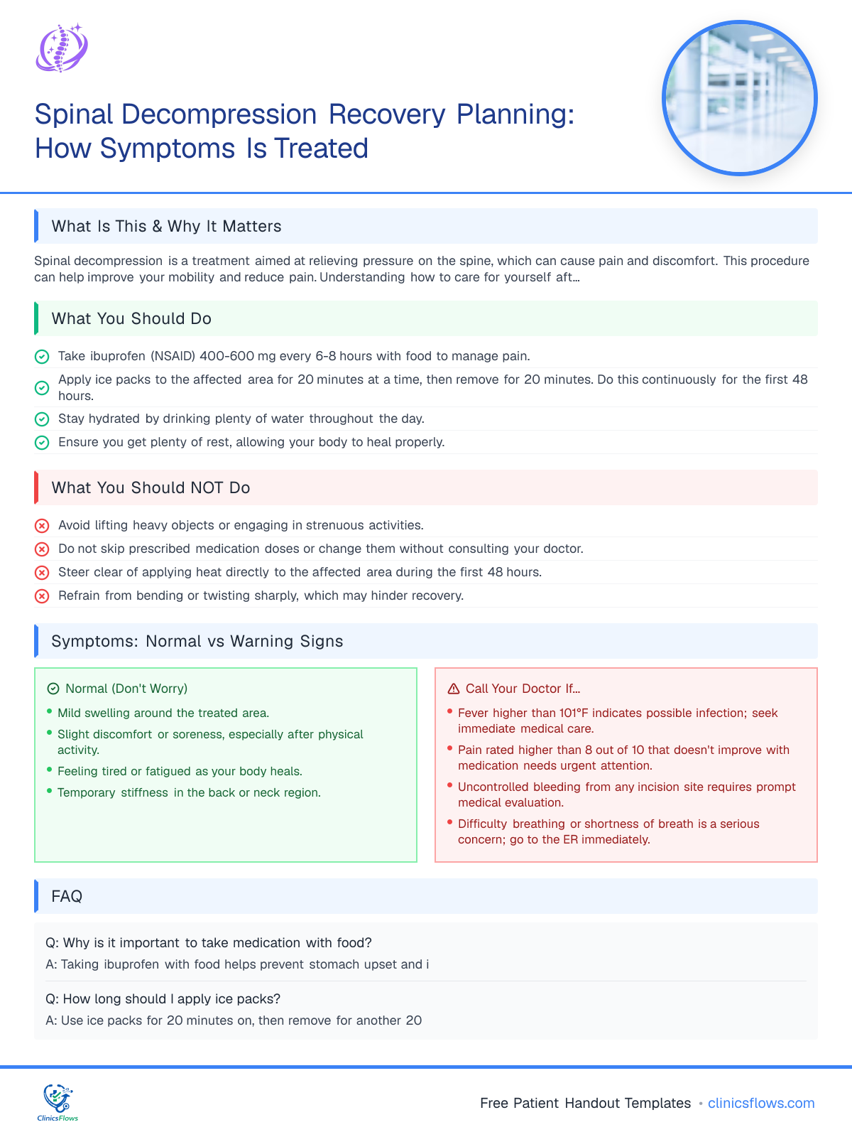 Spinal Decompression Recovery Planning: How Symptoms Is Treated - patient handout preview