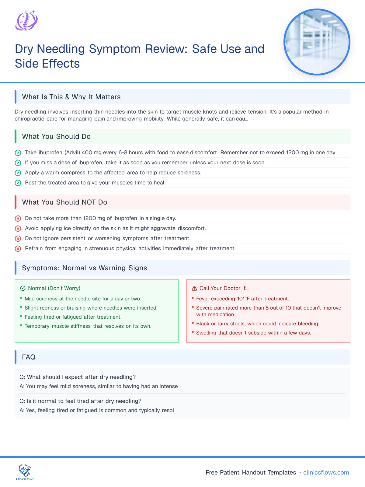 Dry Needling Symptom Review: Safe Use and Side Effects - patient handout preview