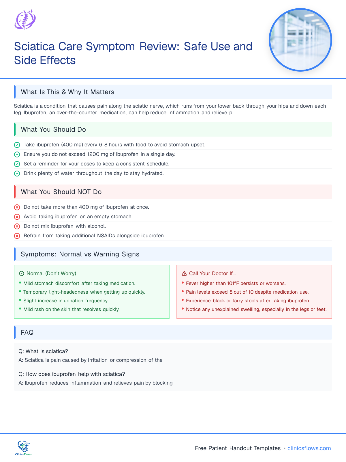 Sciatica Care Symptom Review: Safe Use and Side Effects - patient handout preview