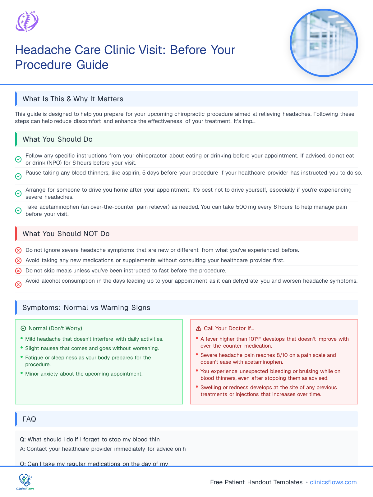 Headache Care Clinic Visit: Before Your Procedure Guide - patient handout preview