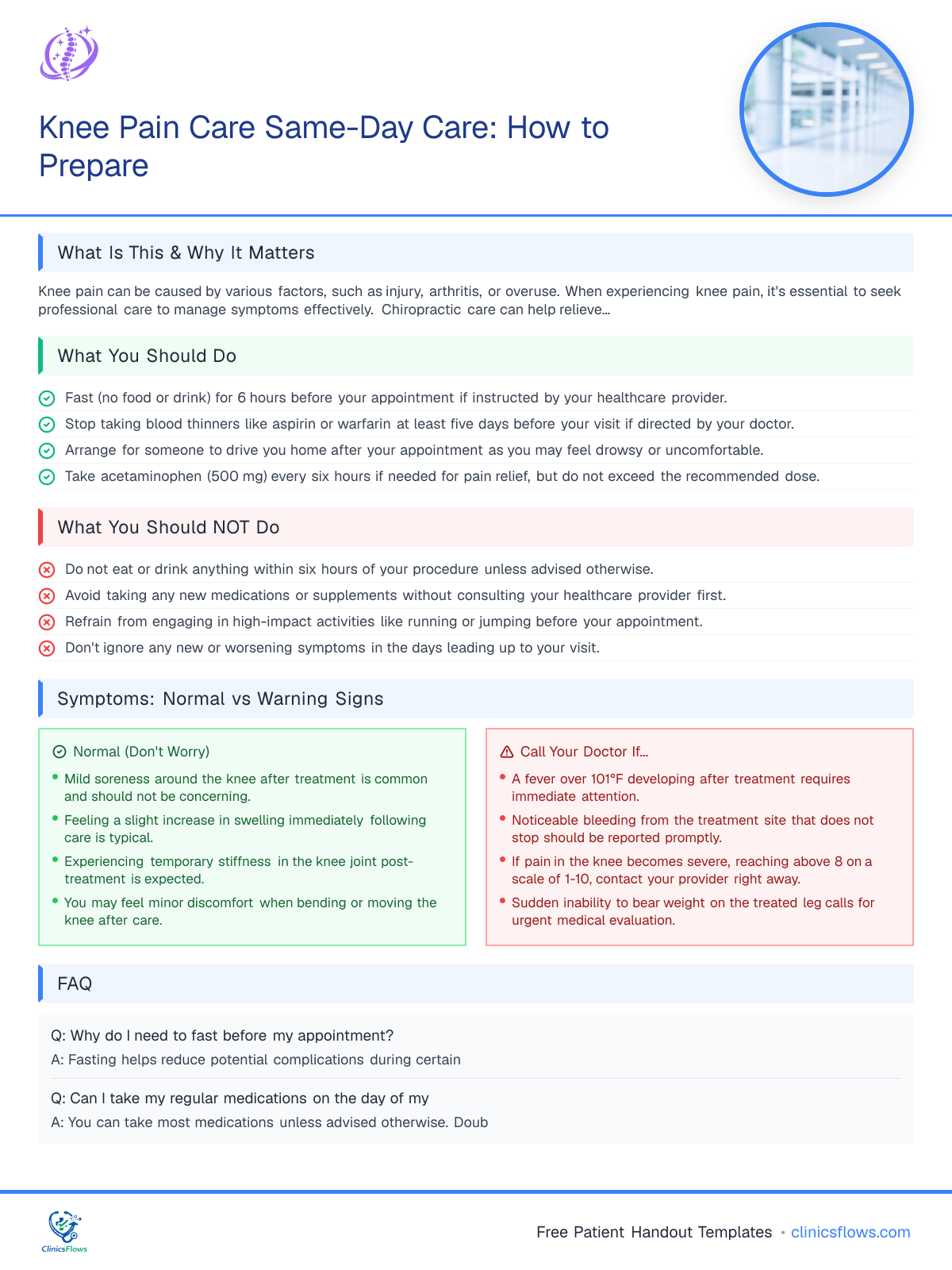 Knee Pain Care Same-Day Care: How to Prepare - patient handout preview