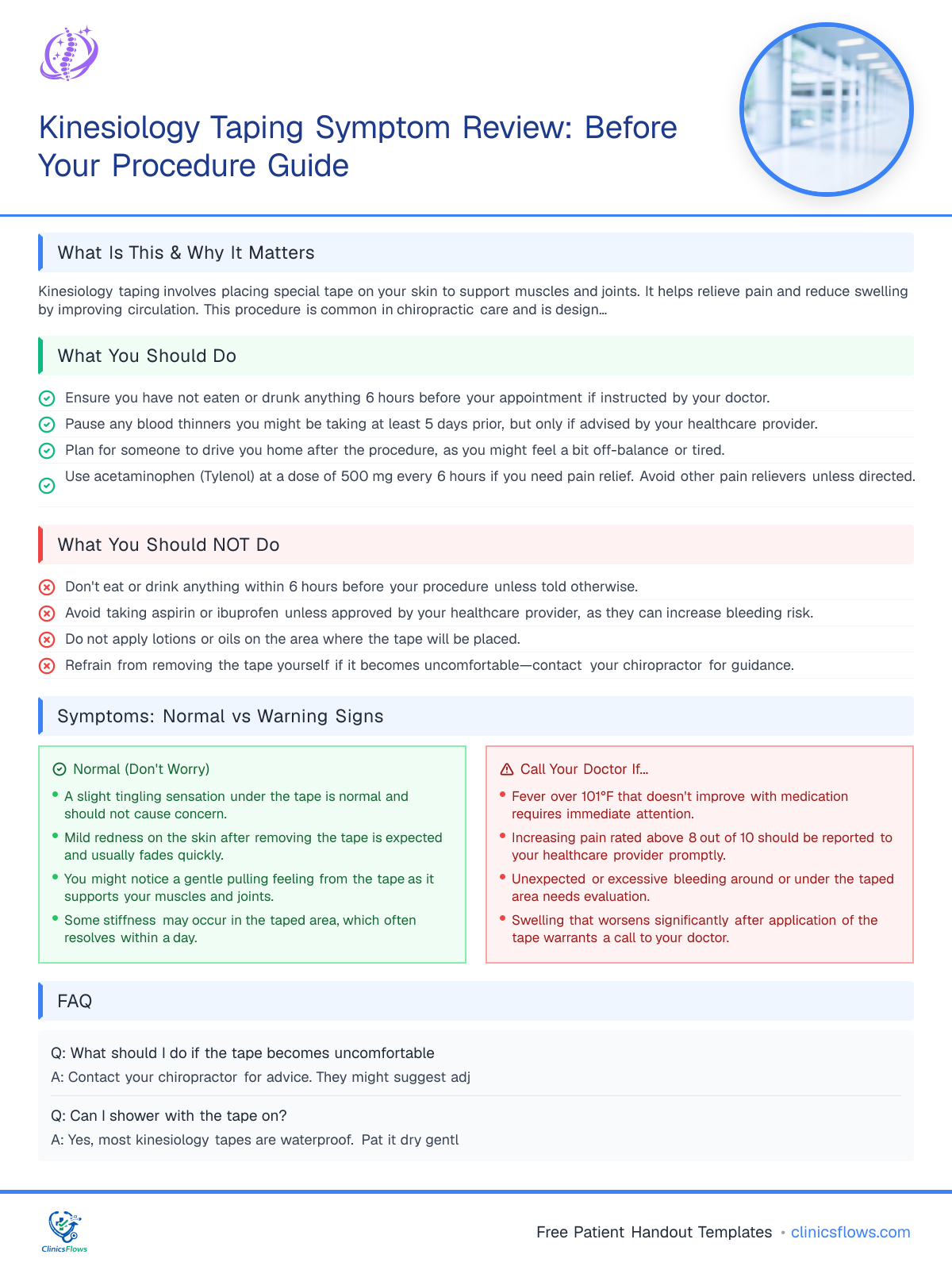 Kinesiology Taping Symptom Review: Before Your Procedure Guide - patient handout preview