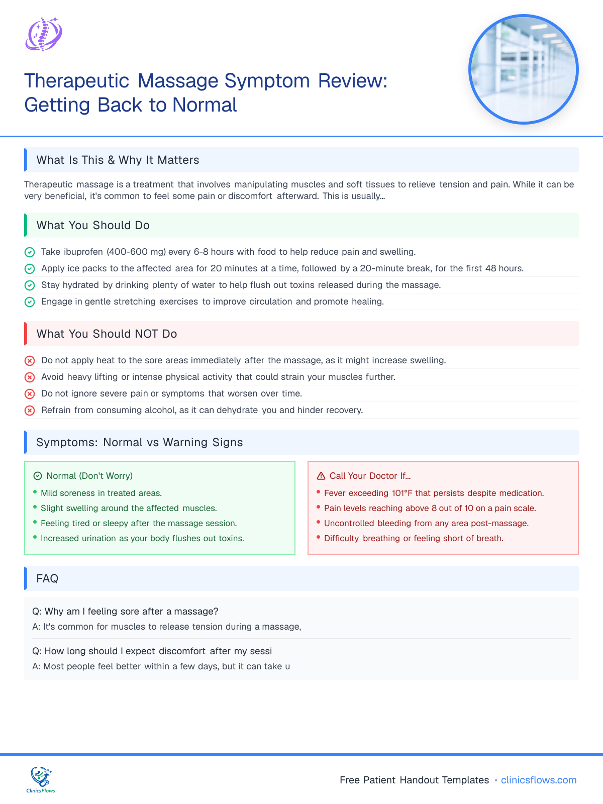 Therapeutic Massage Symptom Review: Getting Back to Normal - patient handout preview