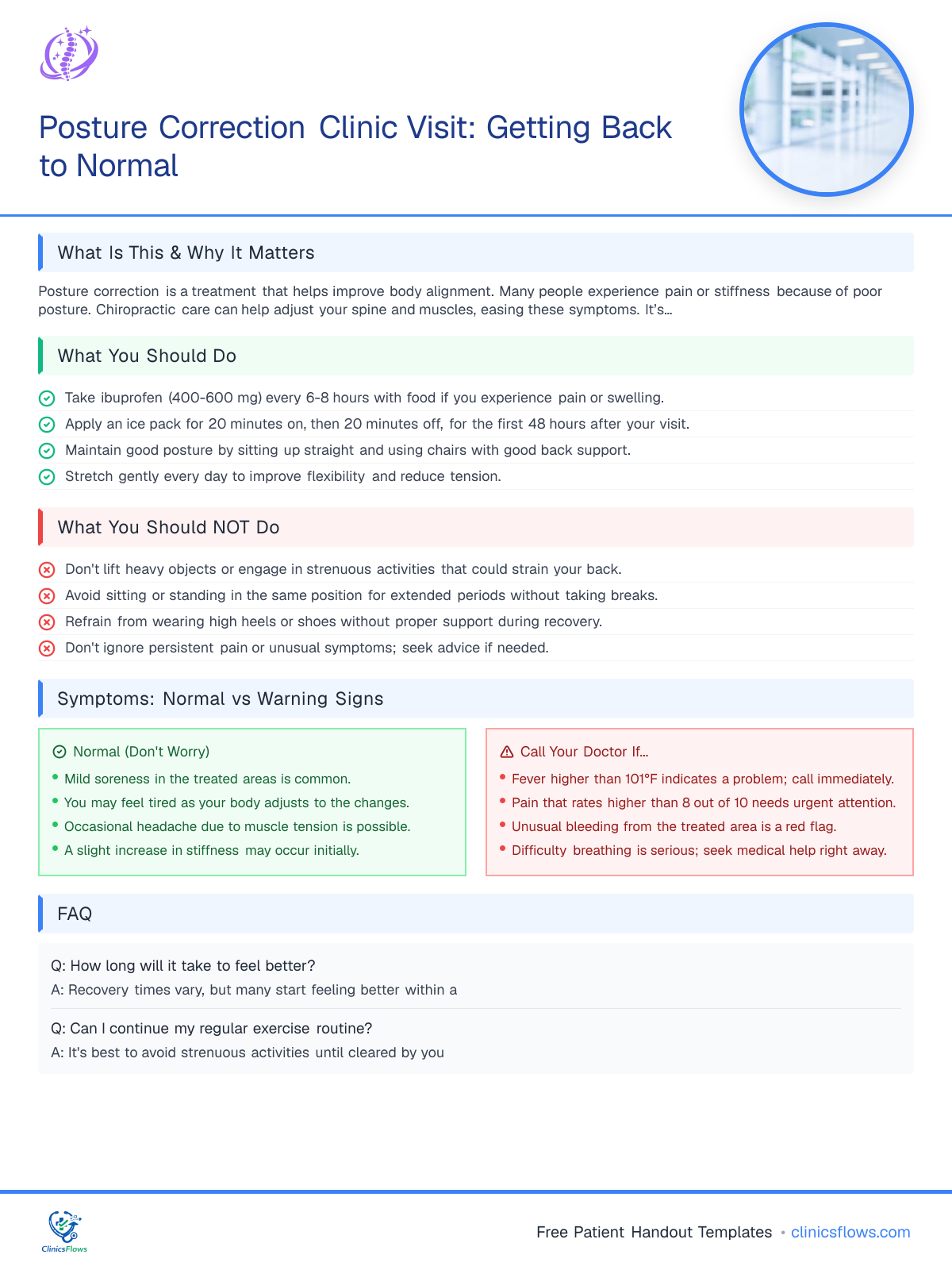 Posture Correction Clinic Visit: Getting Back to Normal - patient handout preview