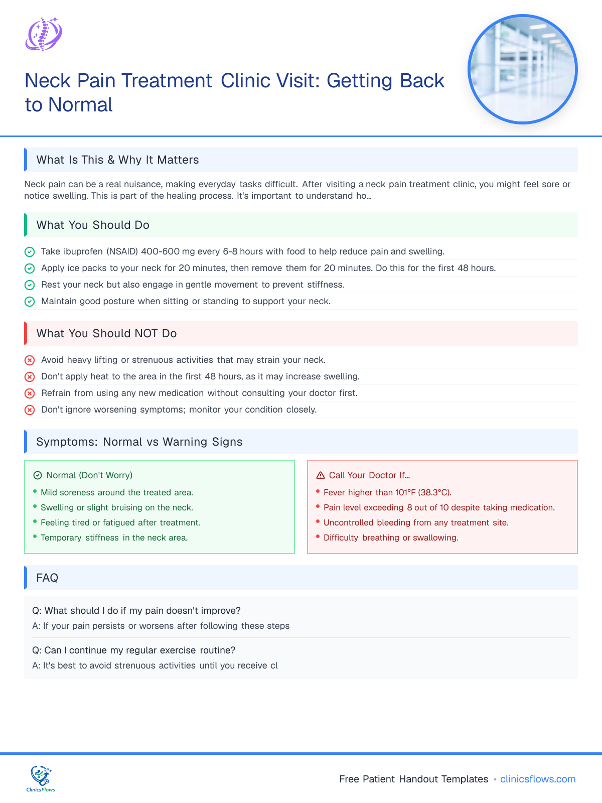 Neck Pain Treatment Clinic Visit: Getting Back to Normal - patient handout preview